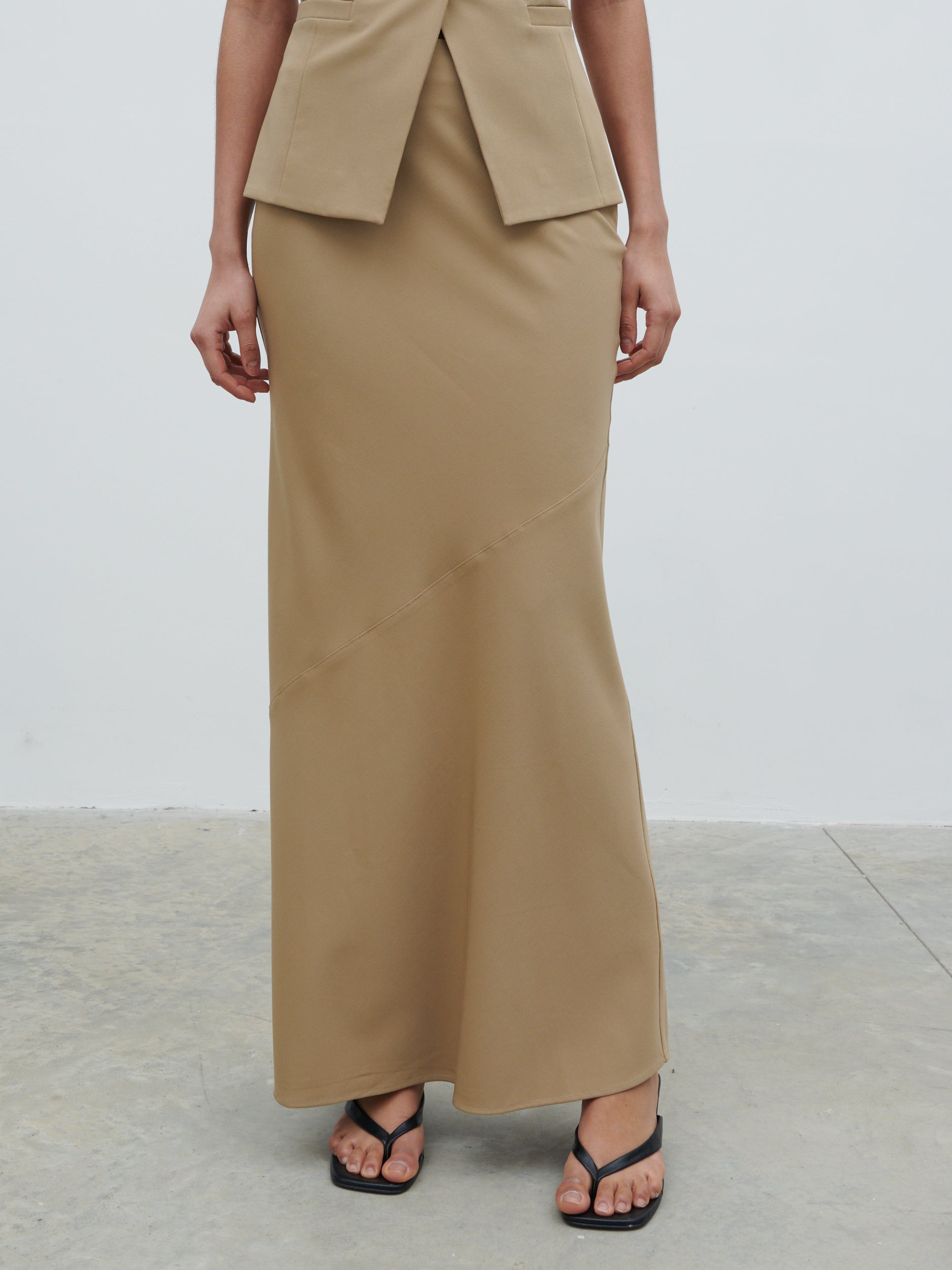 Jean Asymmetric Maxi Skirt - Camel Beige