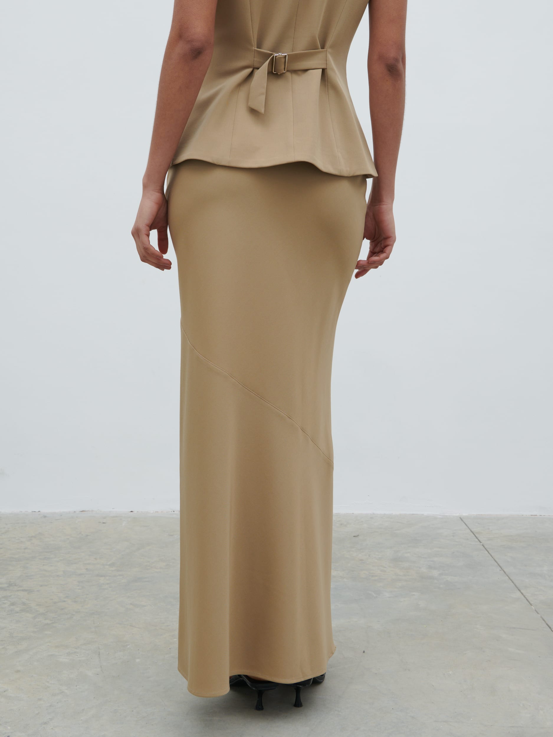 Jean Asymmetric Maxi Skirt Camel Beige - Main Image