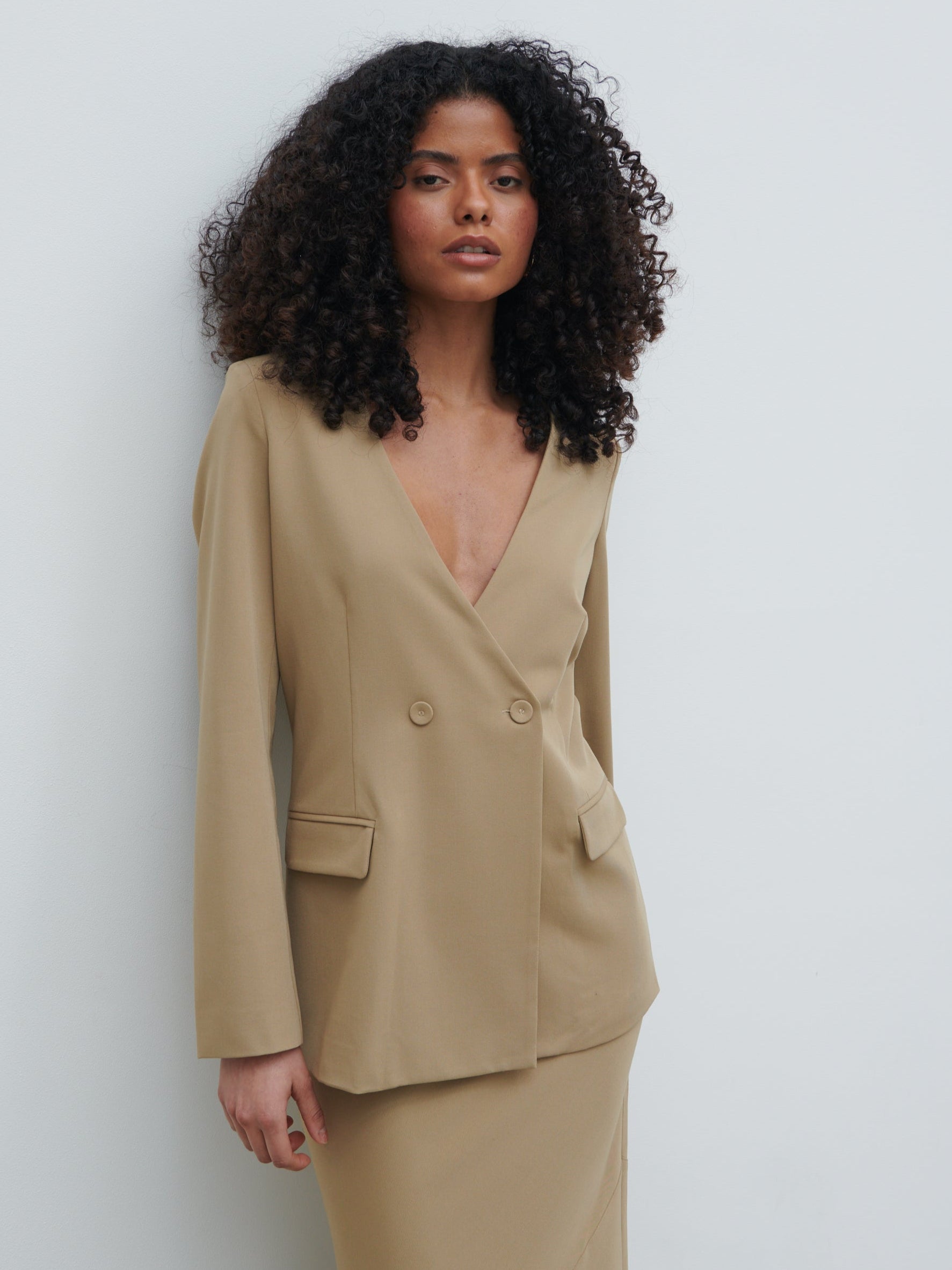 Jean Collarless Blazer - Camel Beige