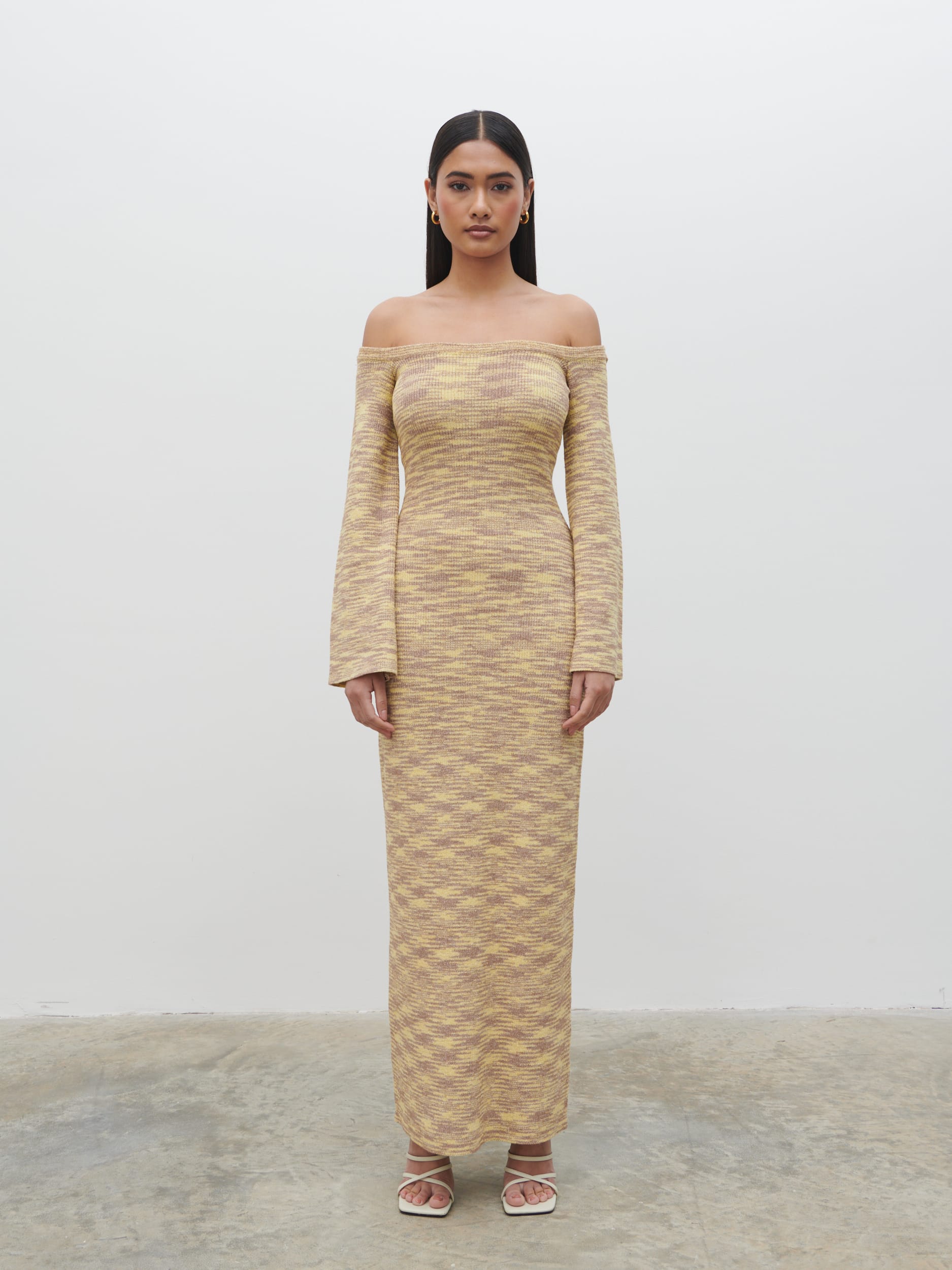 Joanna Bardot Knit Maxi Dress - Lemon Melange Pretty Lavish Joanna Bardot Knit Maxi Dress - Lemon Melange Pretty Lavish