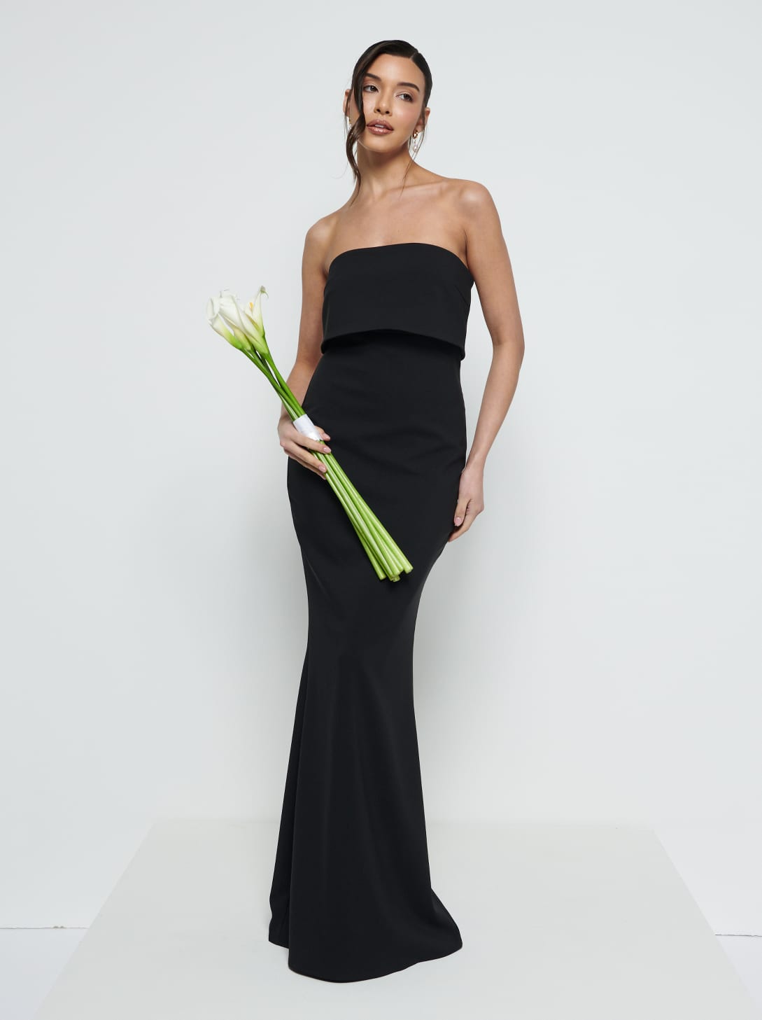 Julia Strapless Crepe Maxi Bridesmaid Dress - Black Pretty Lavish Julia Strapless Crepe Maxi Bridesmaid Dress - Black Pretty Lavish