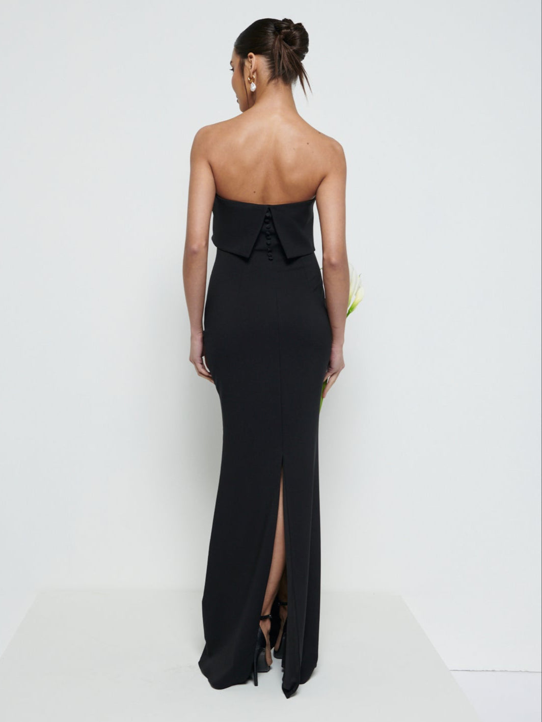 Julia Strapless Crepe Maxi Bridesmaid Dress - Black Julia Strapless Crepe Maxi Bridesmaid Dress - Black