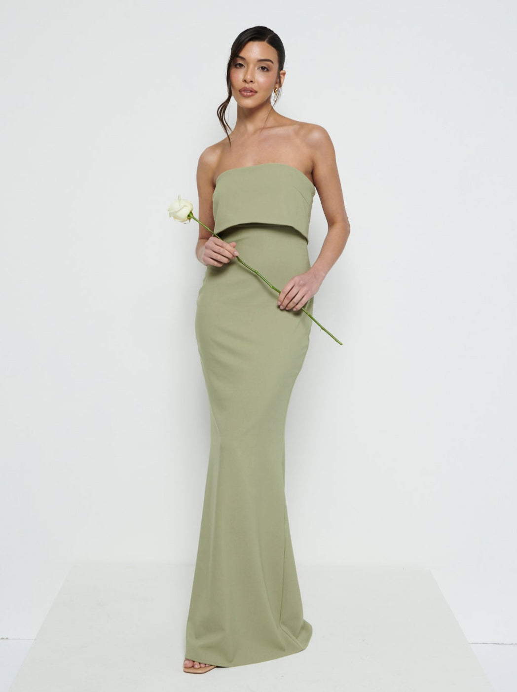 Julia Strapless Crepe Maxi Bridesmaid Dress - Olive