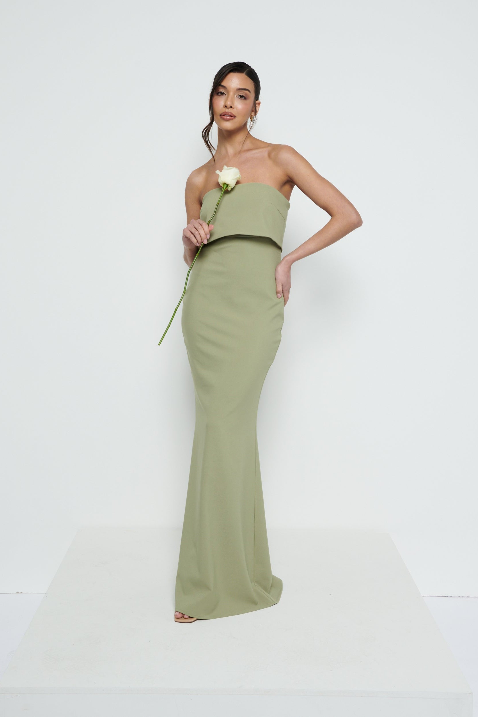 Julia Strapless Crepe Maxi Bridesmaid Dress