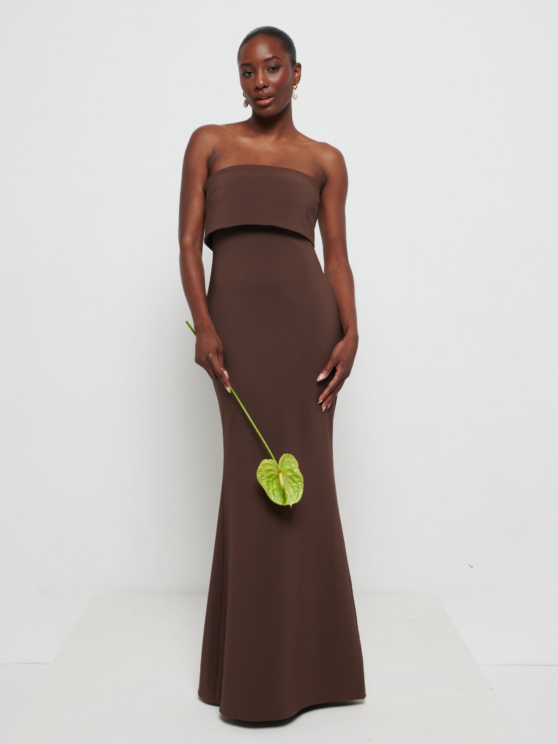 Julia Strapless Crepe Maxi Bridesmaid Dress