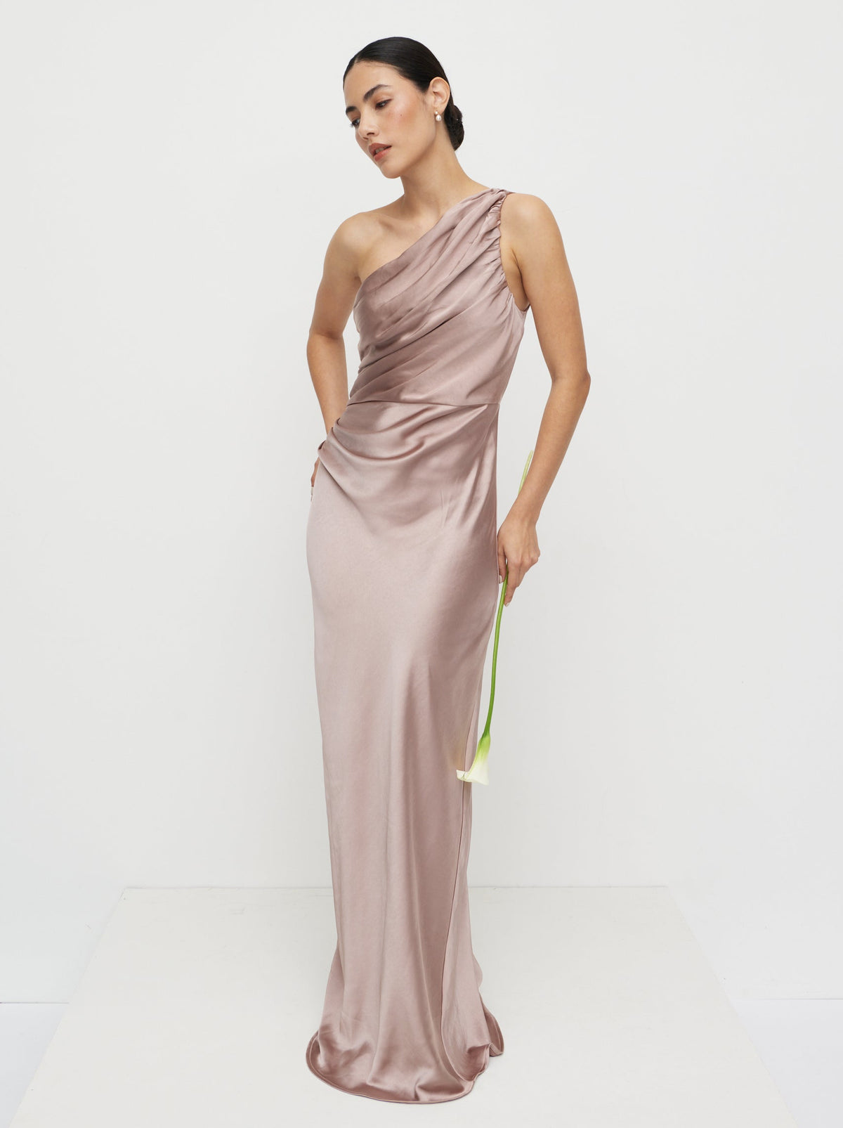 Juliet Ruched Satin Maxi Dress Amethyst