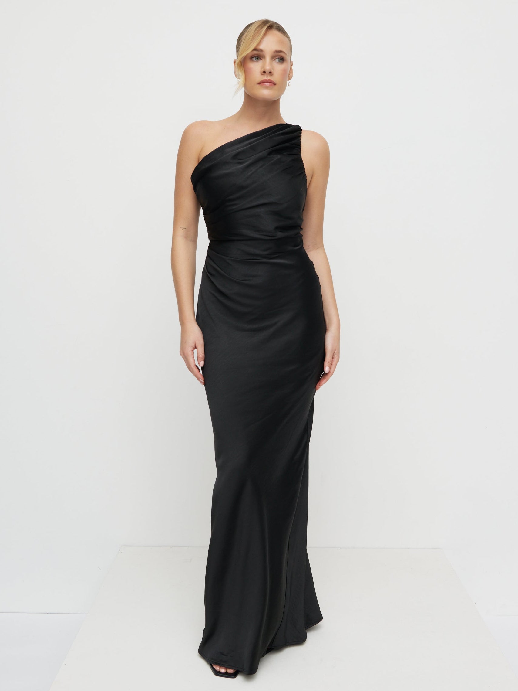 Juliet Ruched Satin Maxi Dress