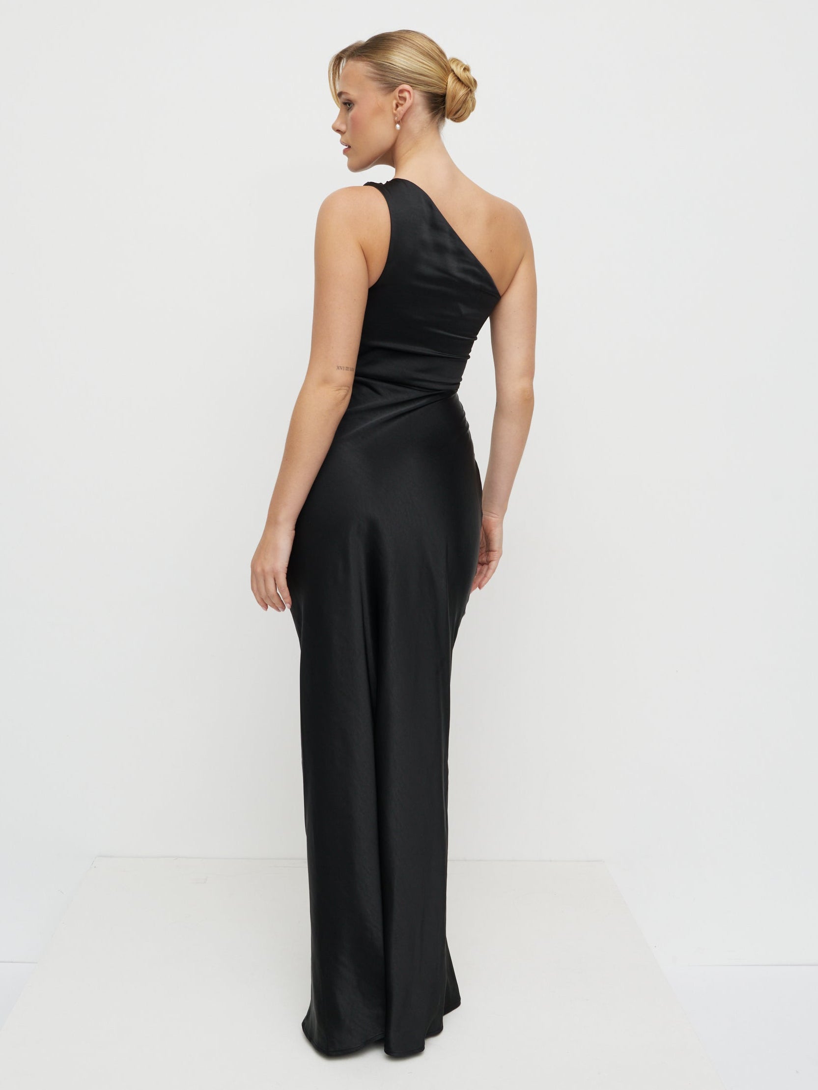 Juliet Ruched Satin Maxi Dress - Black Pretty Lavish Juliet Ruched Satin Maxi Dress - Black Pretty Lavish