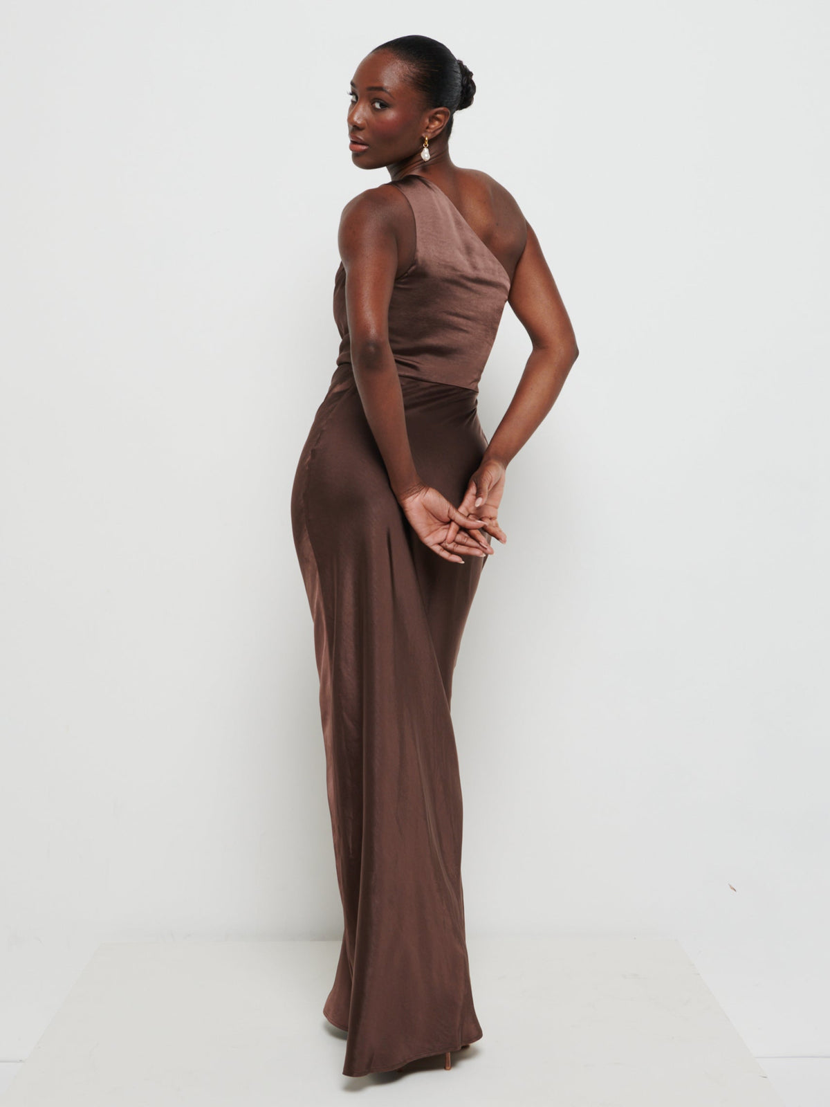 pretty lavish brown satin dress Pretty Lavish Sheree scarf maxi dress in brown