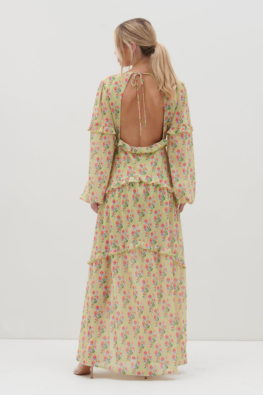 Kalina V Neck Ruffle Maxi Dress - Botanic Floral – Pretty Lavish