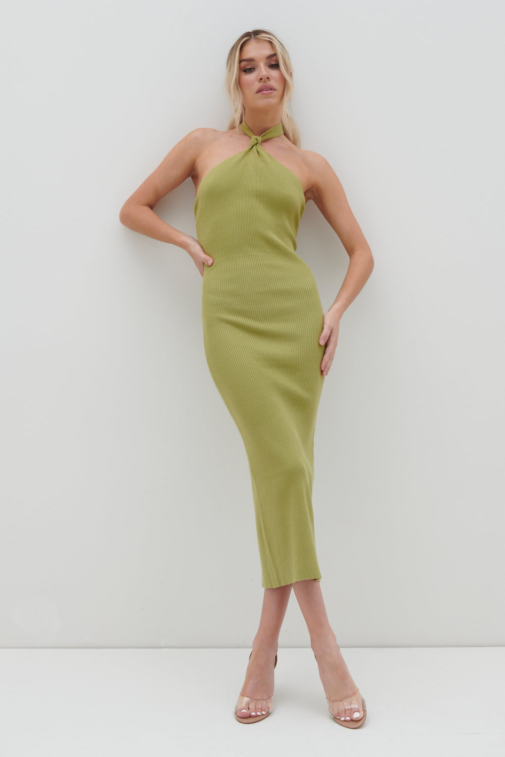 Kate Knot Midaxi Knit Dress - Tarragon Green