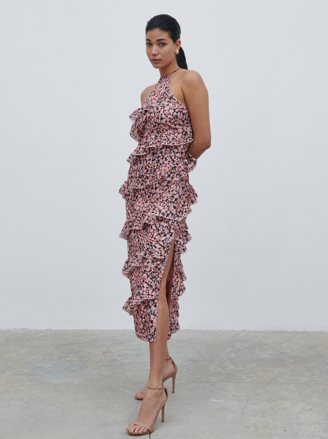 Katy Ruffle Midaxi Dress - Abstract Spot