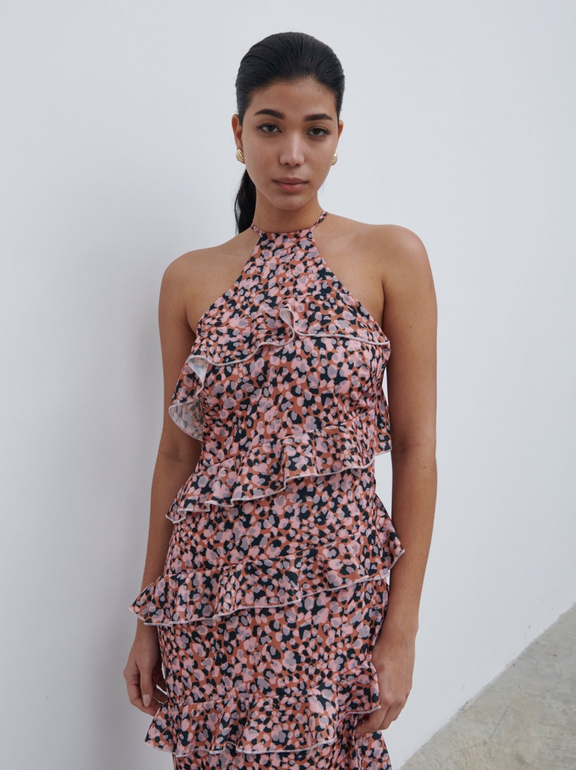 Katy Ruffle Midaxi Dress - Abstract Spot