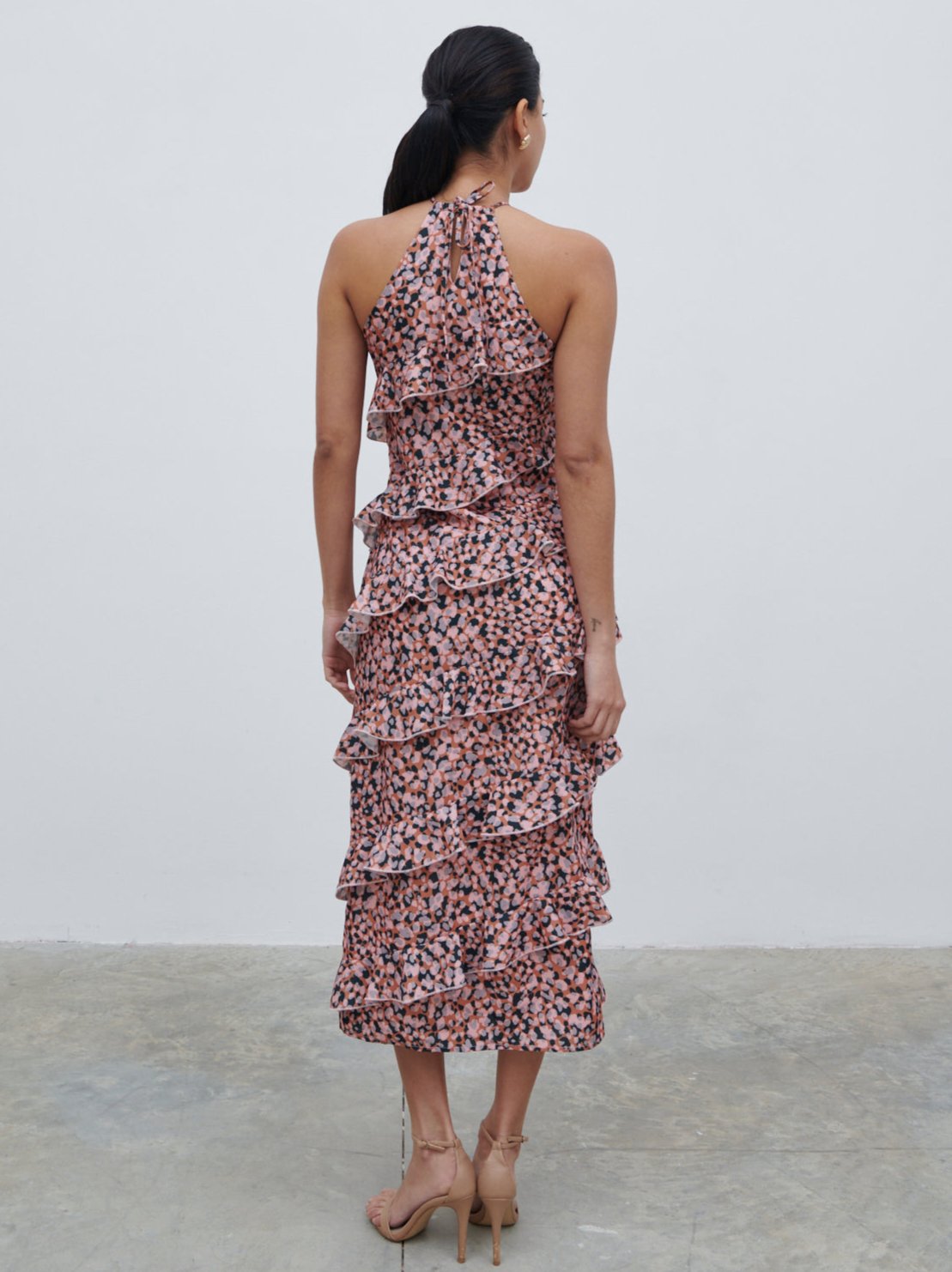 Katy Ruffle Midaxi Dress - Abstract Spot