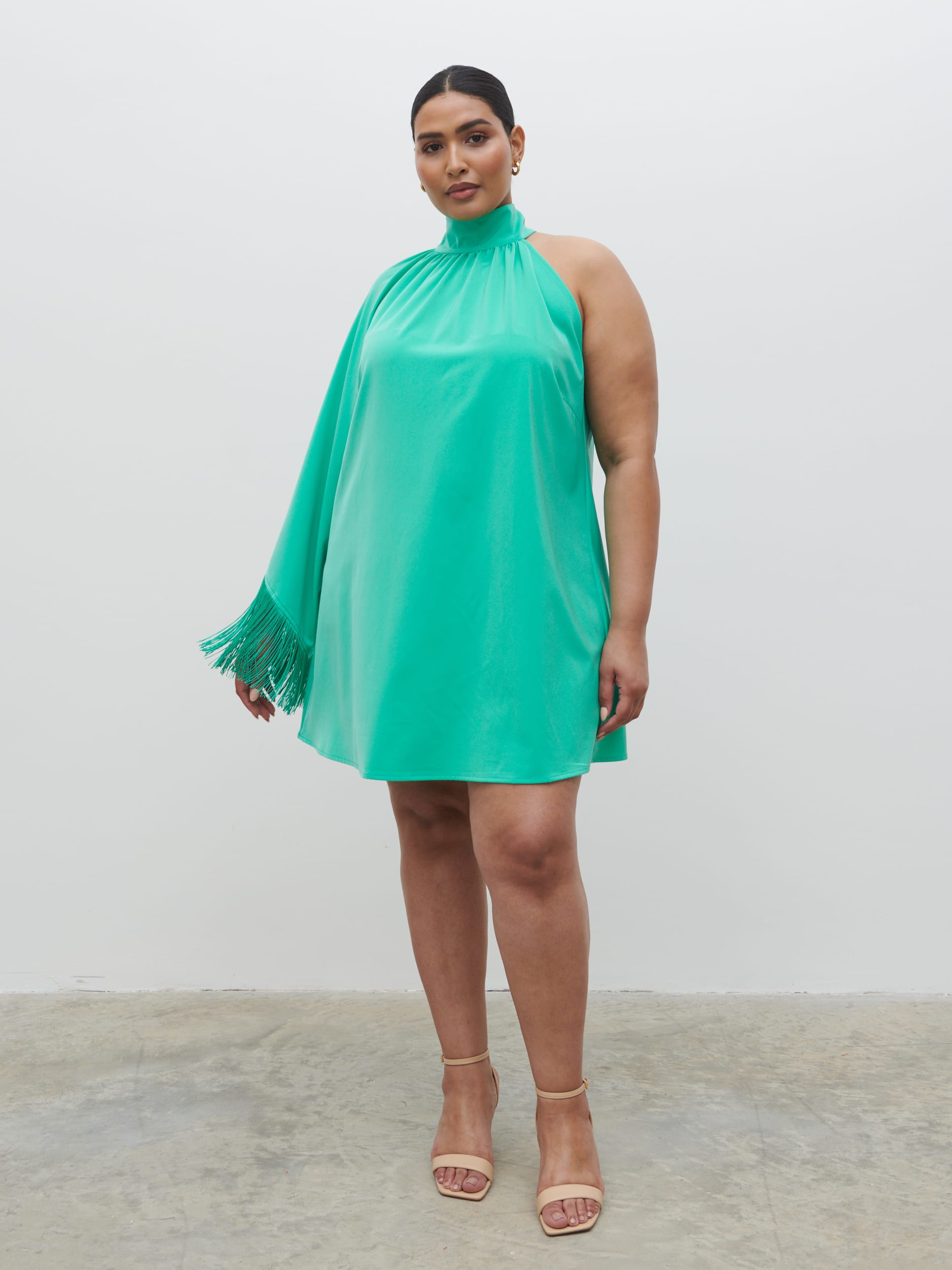 Keeley One Shoulder Mini Dress Curve - Jade Green  Pretty Lavish