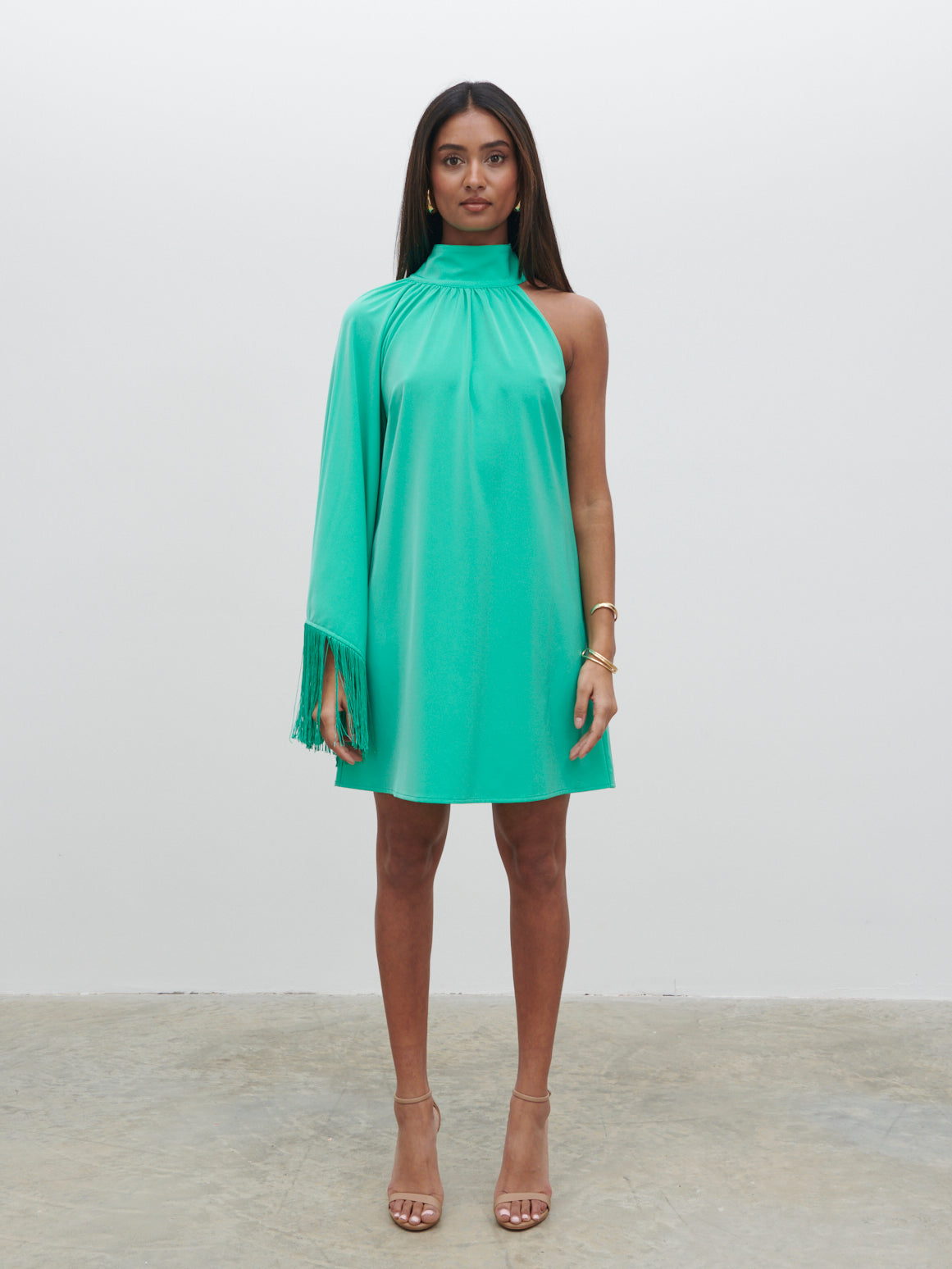 Keeley One Shoulder Mini Dress - Jade Green
