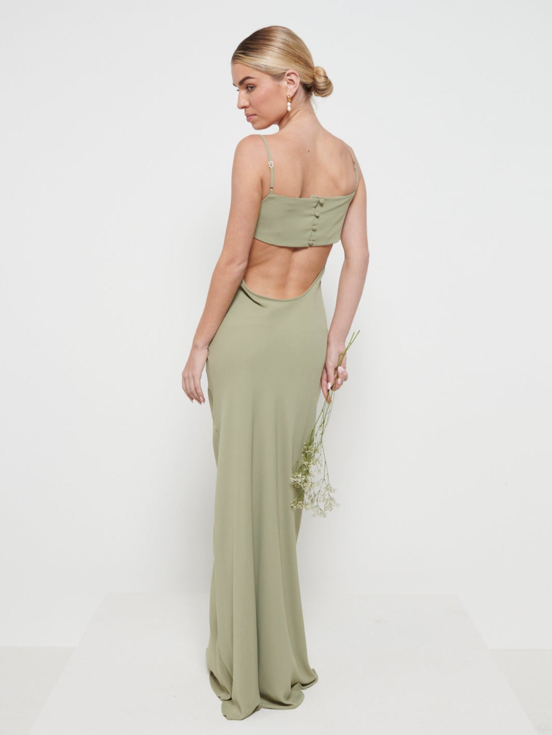 Keia Crepe Chiffon One-Shoulder Maxi Dress Oyster