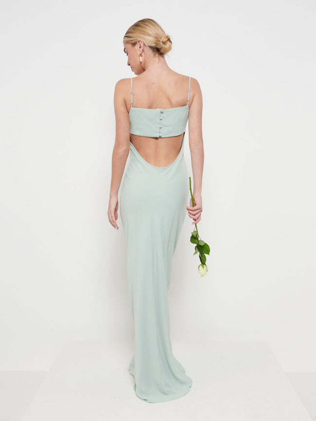 Chiffon Illusion Neck Maxi Gowns Of Bridesmaids Sage