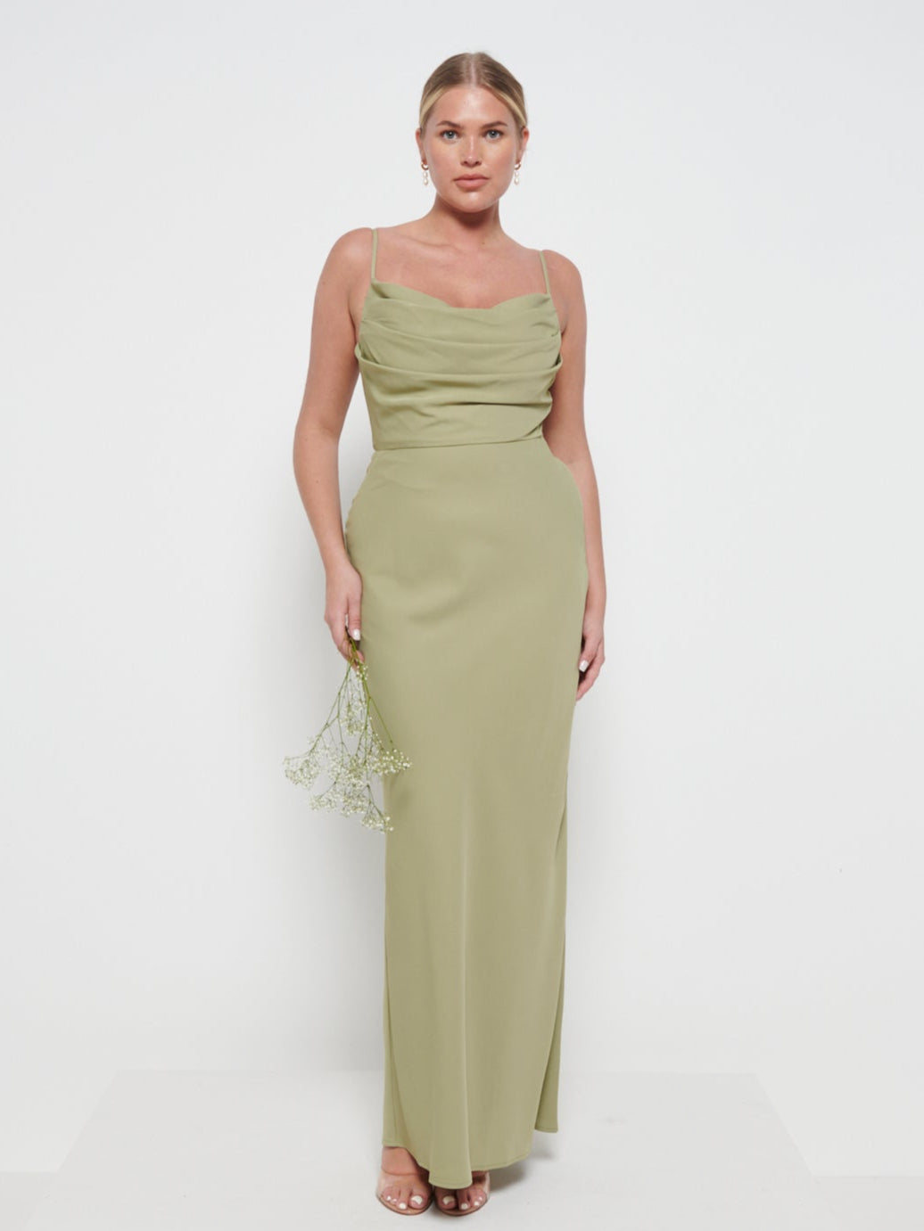 Keisha Cowl Neck Maxi Bridesmaid Dress Olive - Main Image