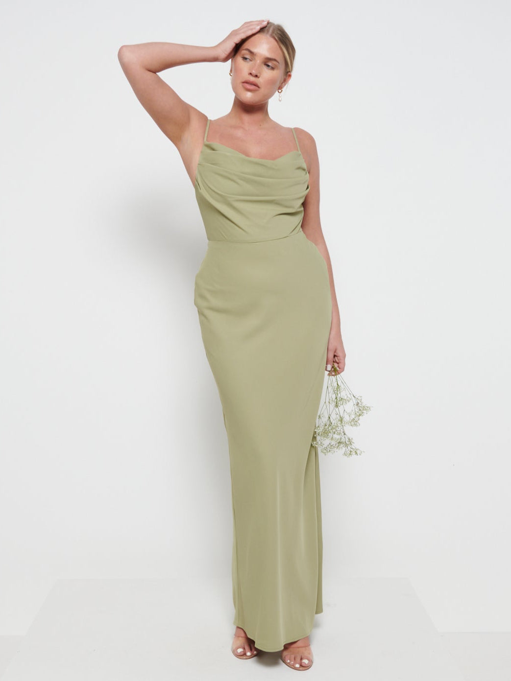 Keisha Cowl Neck Maxi Bridesmaid Dress - Olive – Pretty Lavish