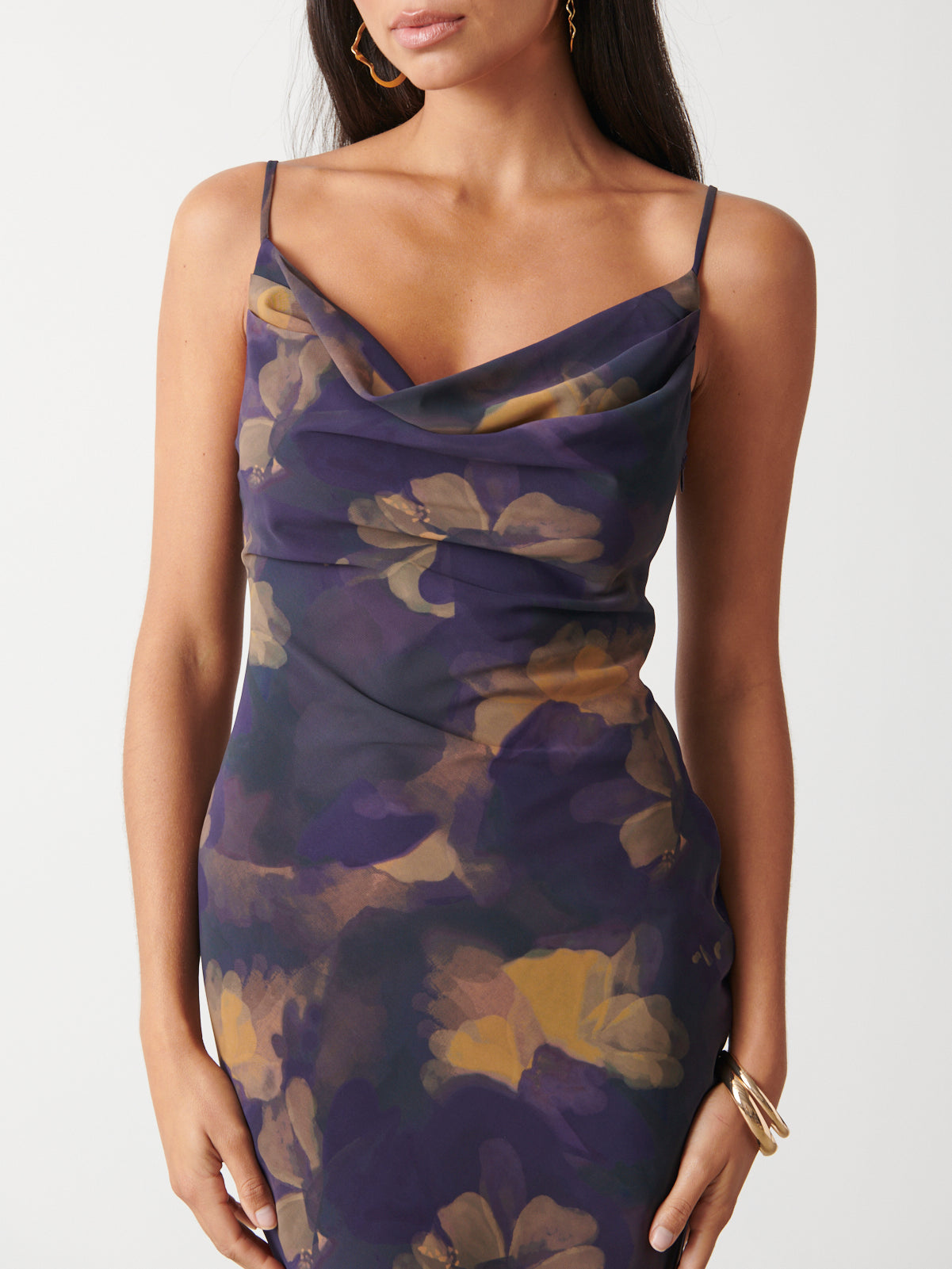 Keisha Printed Chiffon Maxi Dress - Dark Amethyst & Saffron Floral