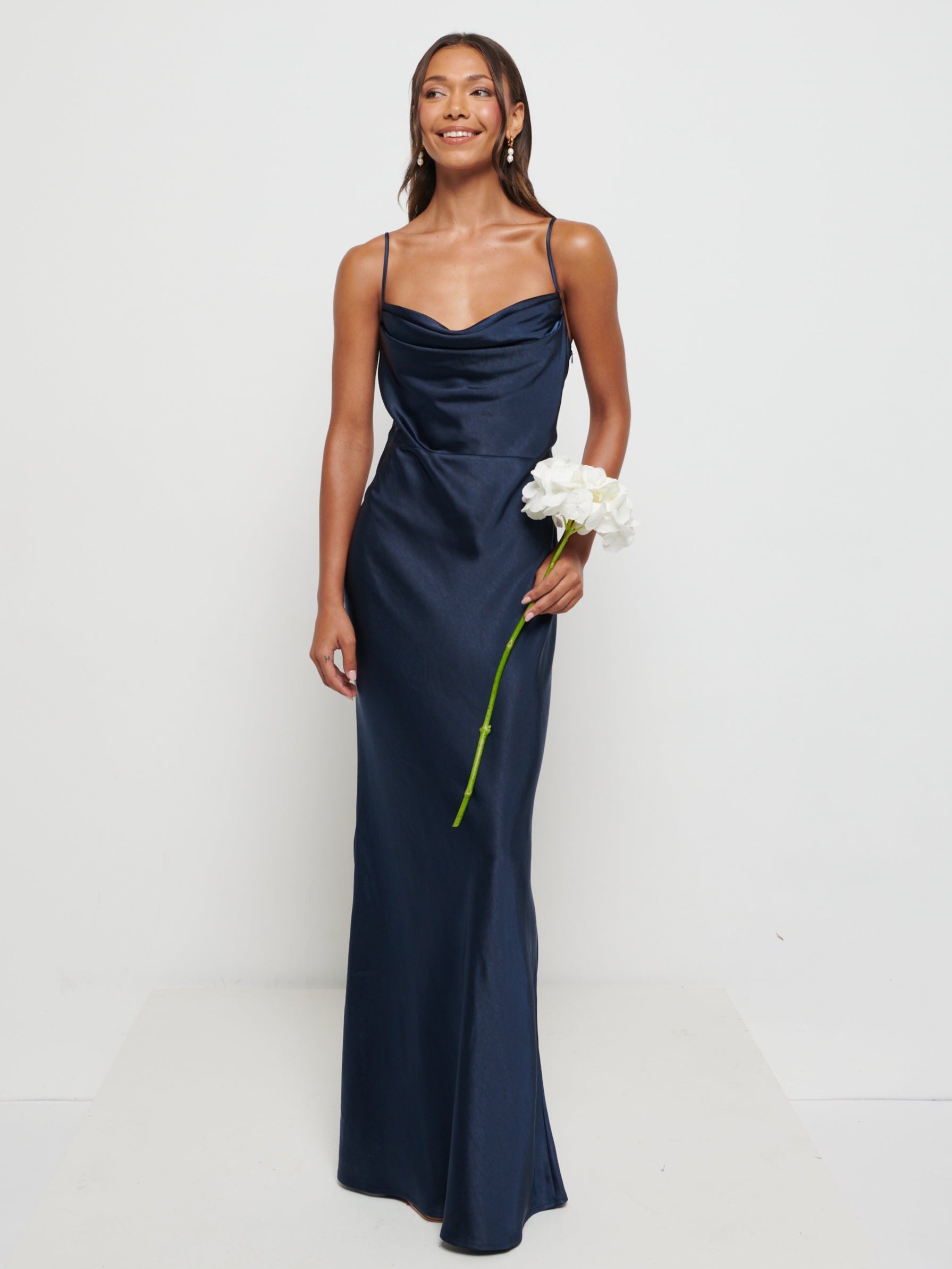 Keisha Maxi Satin Bridesmaid Dress - Matte Navy Pretty Lavish Keisha Maxi Satin Bridesmaid Dress - Matte Navy Pretty Lavish