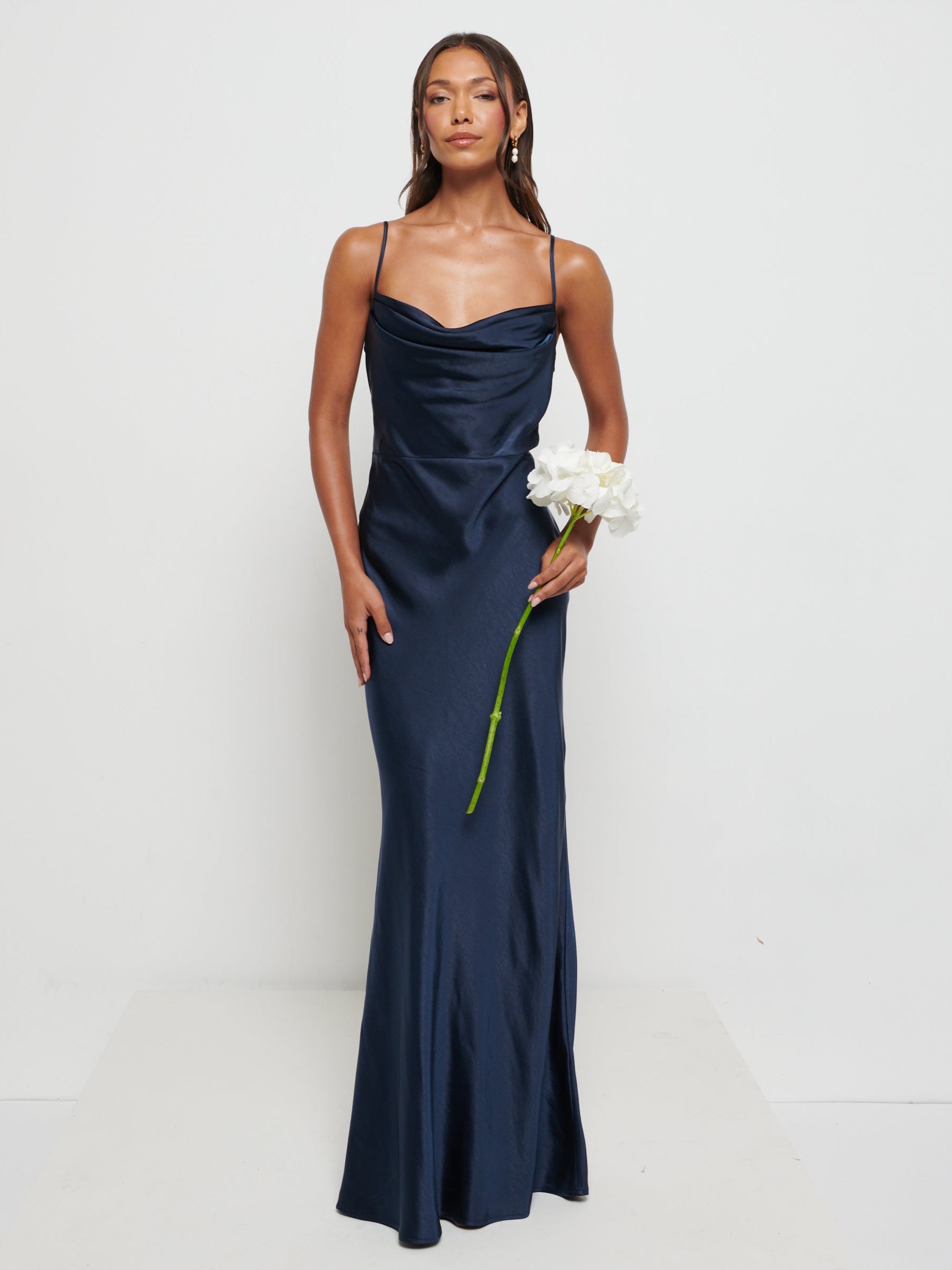 Keisha Maxi Satin Bridesmaid Dress - Matte Navy Pretty Lavish Keisha Maxi Satin Bridesmaid Dress - Matte Navy Pretty Lavish
