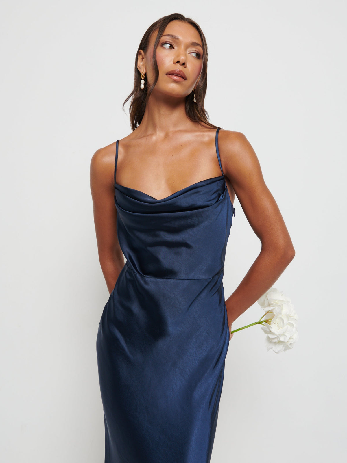 dark blue satin bridesmaid dresses Keisha Maxi Dress Linen Tunics and Dresses The delicate spaghetti straps Size:UK9 / EU43 / US10 Gemma Collins' lavish house: