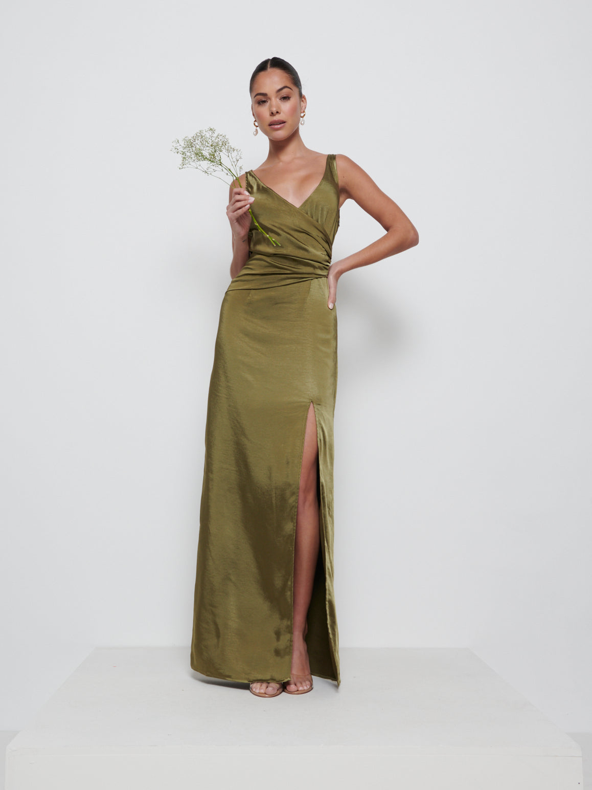 Esmee Wrap Maxi Bridesmaid Dress - Dark Olive
