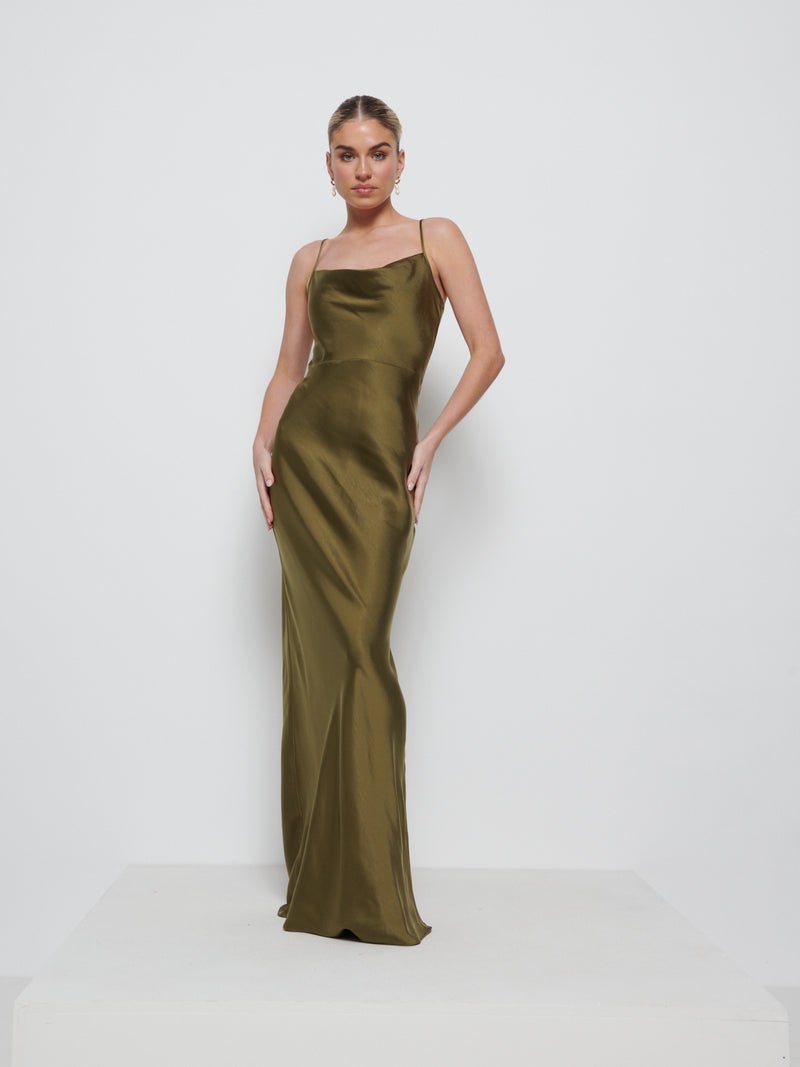 Keisha Maxi Bridesmaid Dress - Matte Military Olive – Pretty Lavish