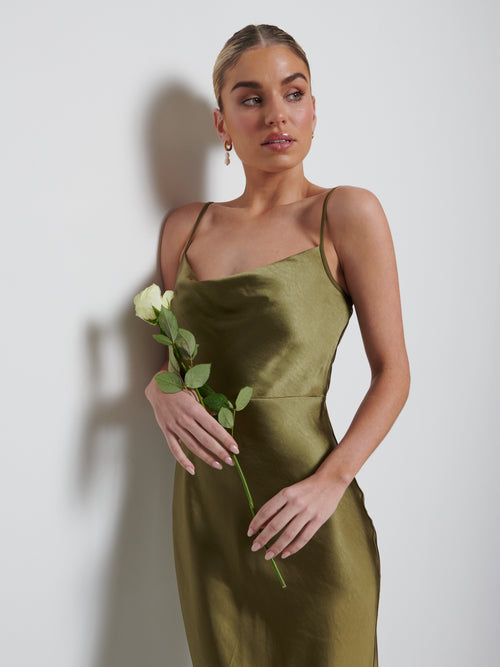 Keisha Maxi Bridesmaid Dress - Matte Military Olive – Pretty Lavish