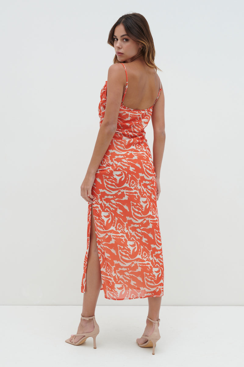 Keisha Ruched Printed Midaxi Dress - Orange Zebra – Pretty Lavish