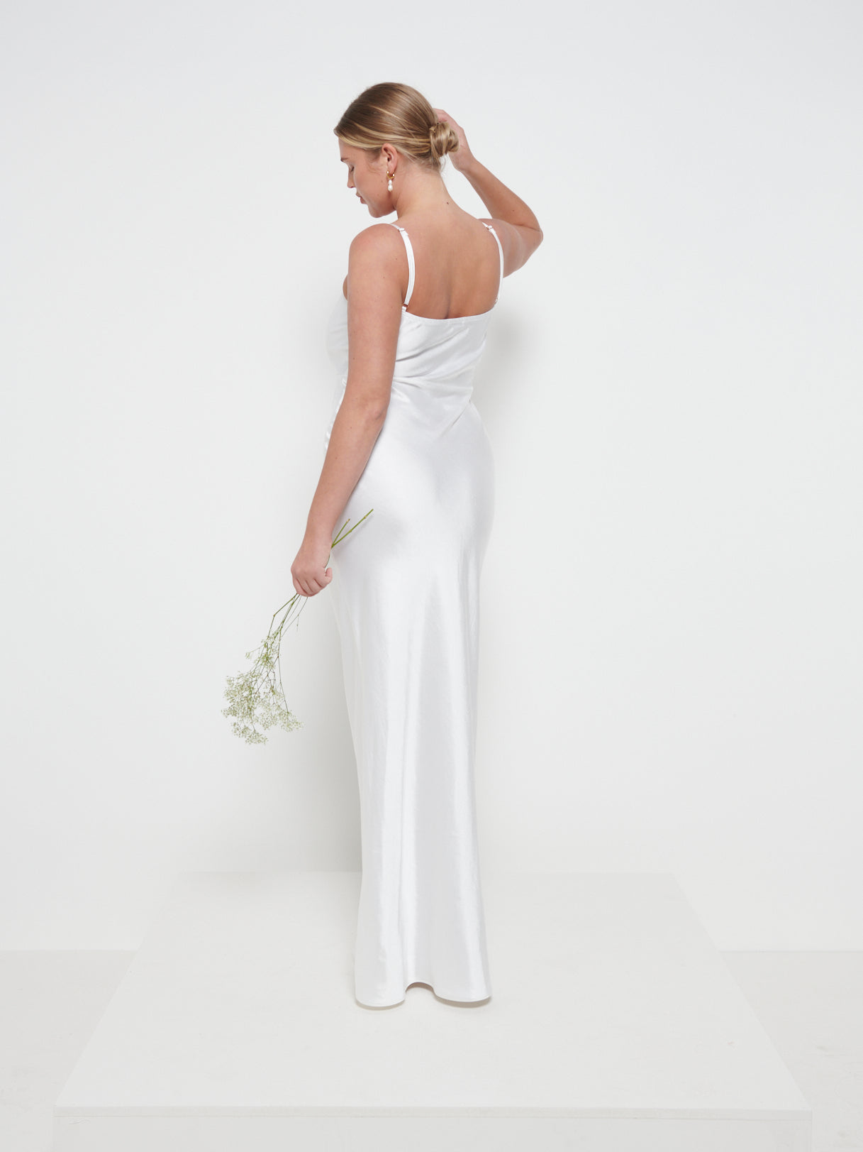 Pretty Lavish Bridal backless satin slip maxi dress in ivory