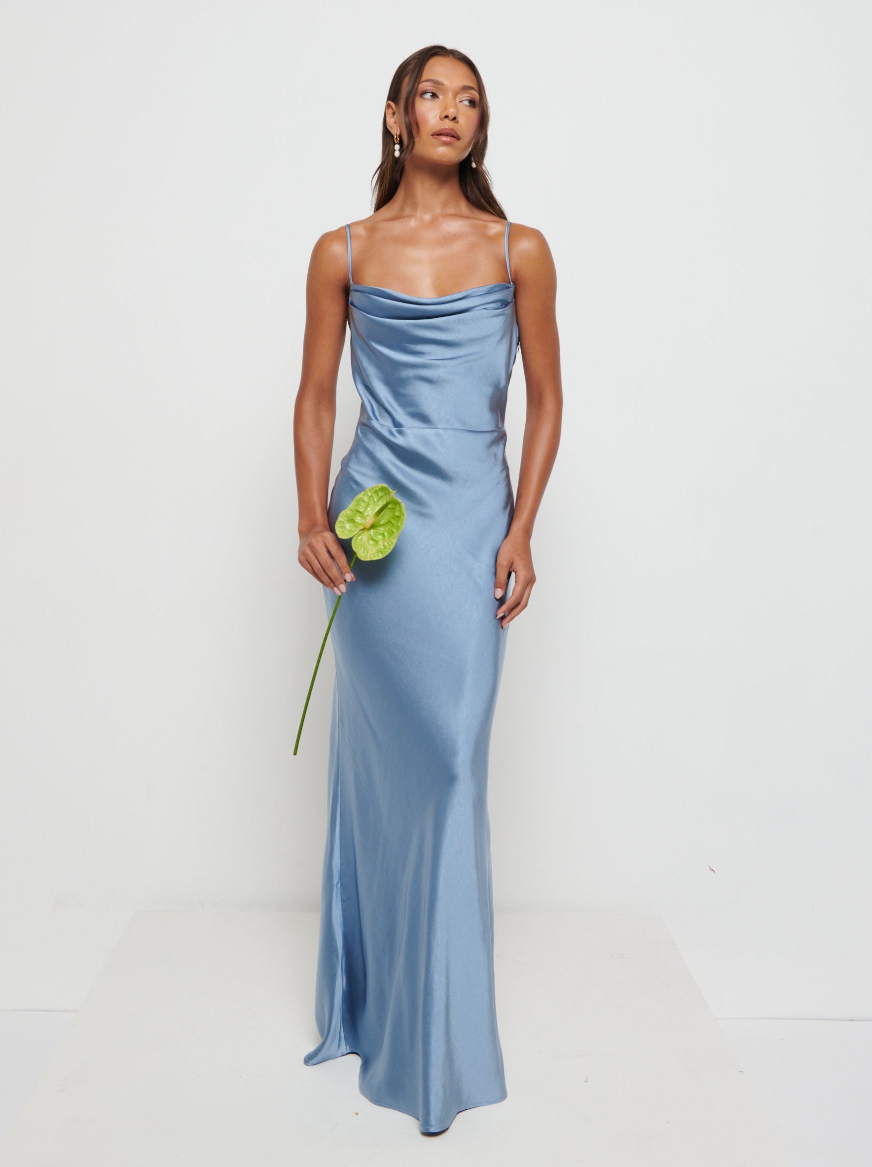 Keisha Maxi Satin Bridesmaid Dress - Dusty Blue Pretty Lavish Keisha Maxi Satin Bridesmaid Dress - Dusty Blue Pretty Lavish