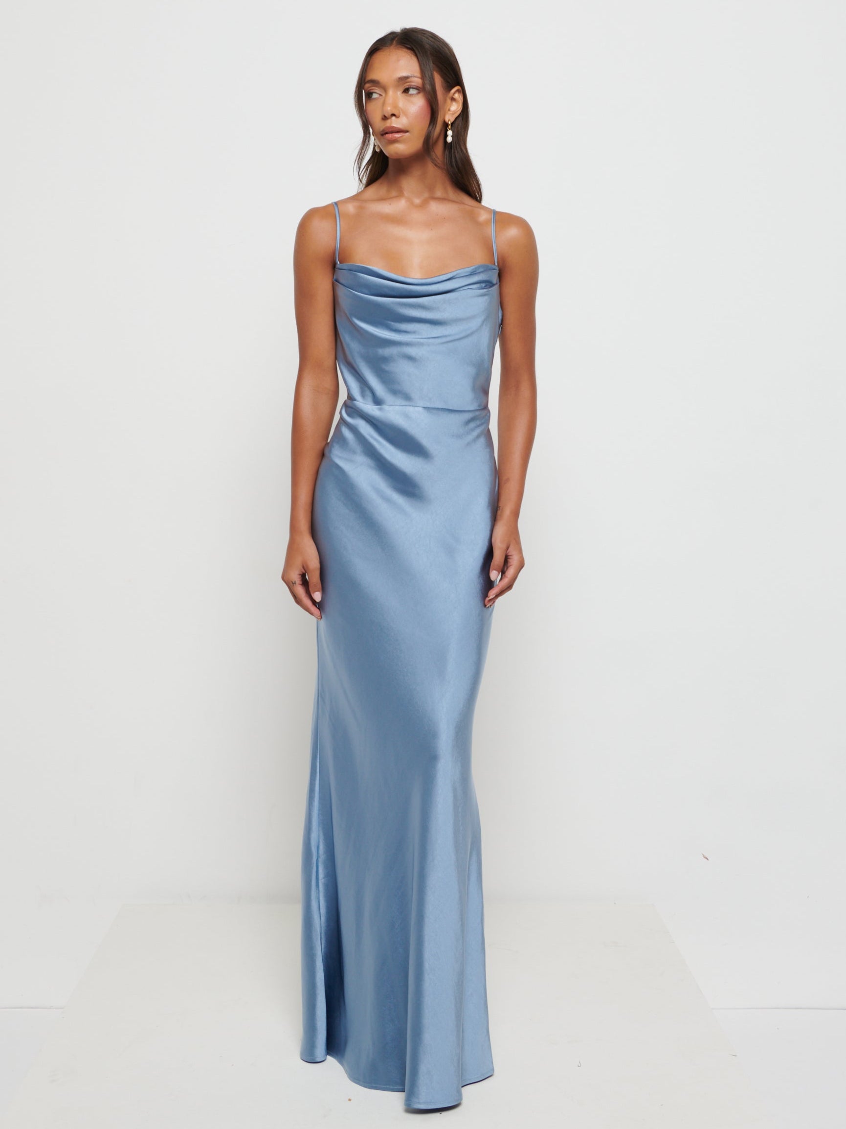 Keisha Maxi Satin Bridesmaid Dress - Dusty Blue Pretty Lavish Keisha Maxi Satin Bridesmaid Dress - Dusty Blue Pretty Lavish
