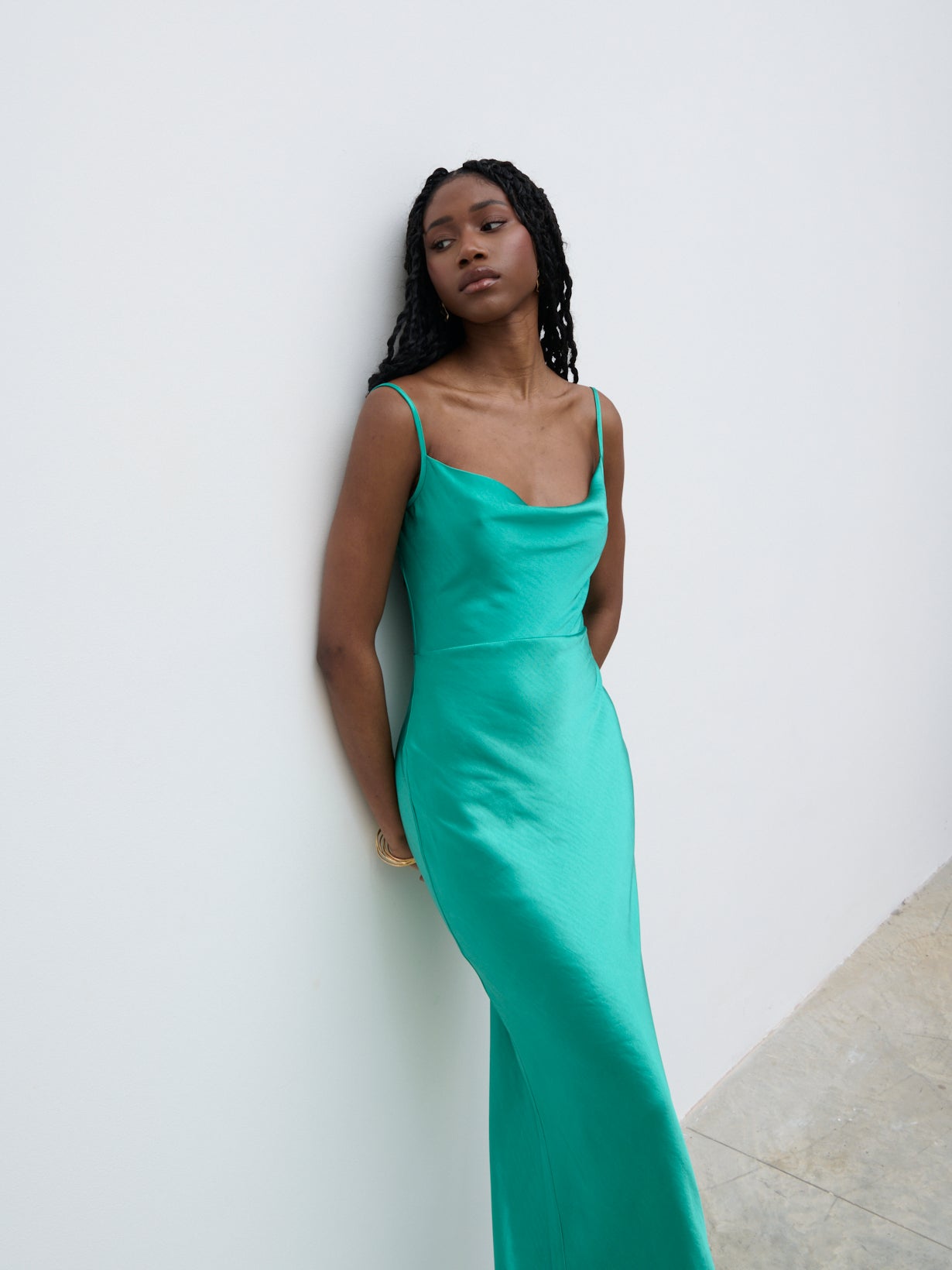 Keisha Satin Maxi Dress - Jade Green