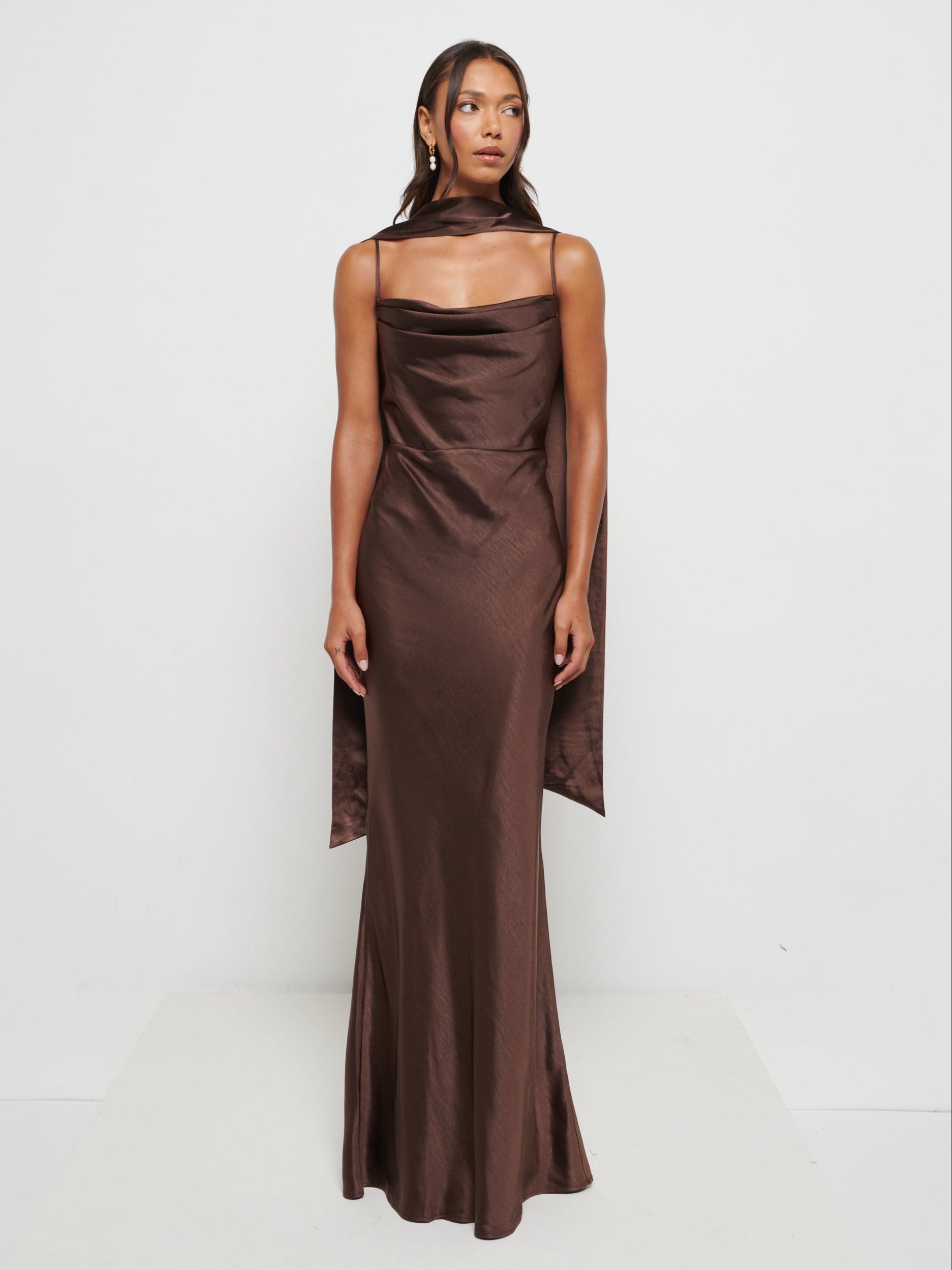Keisha Scarf Maxi Bridesmaid Dress Chocolate