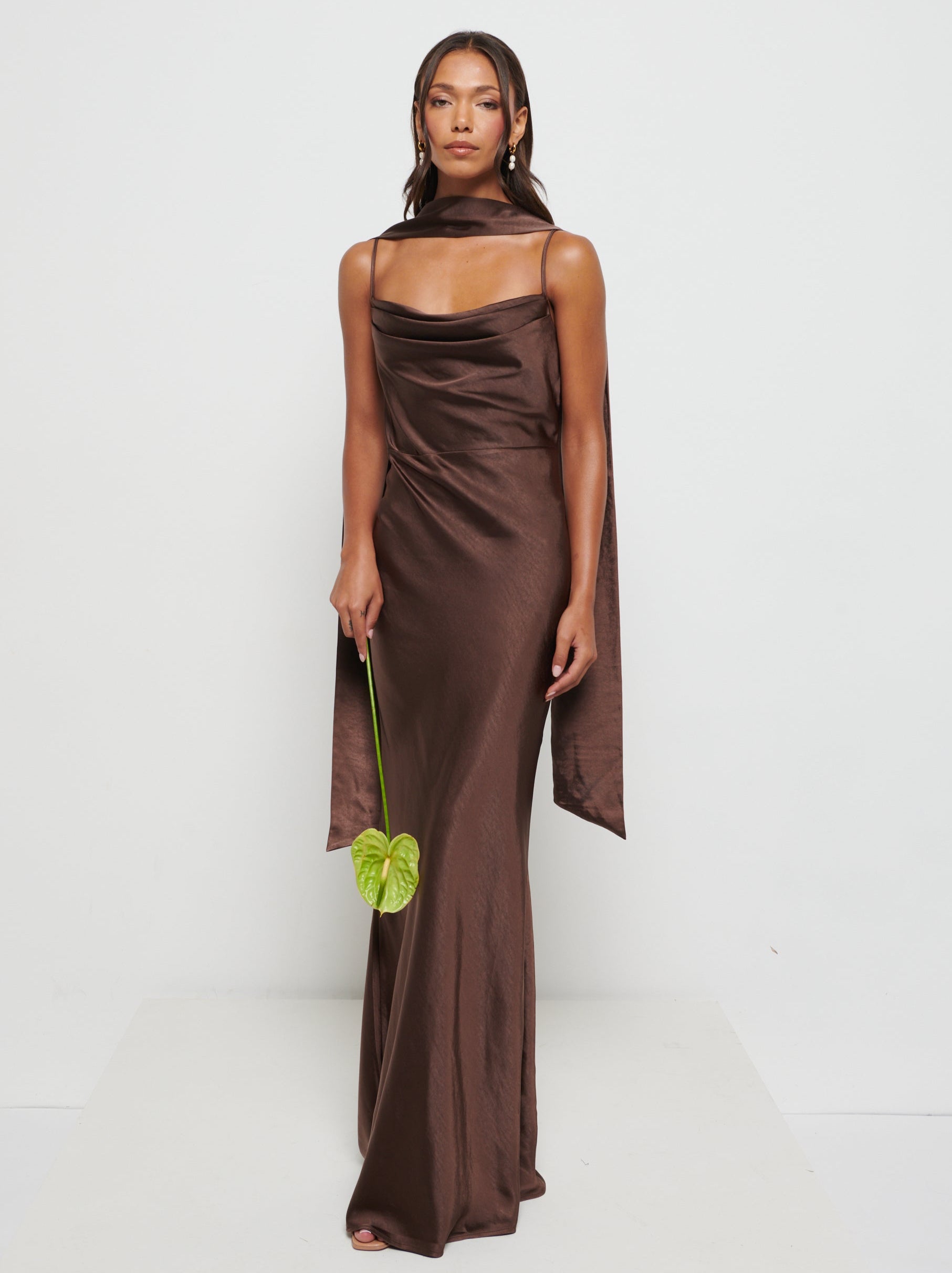 Keisha Scarf Maxi Bridesmaid Dress Chocolate - Main Image