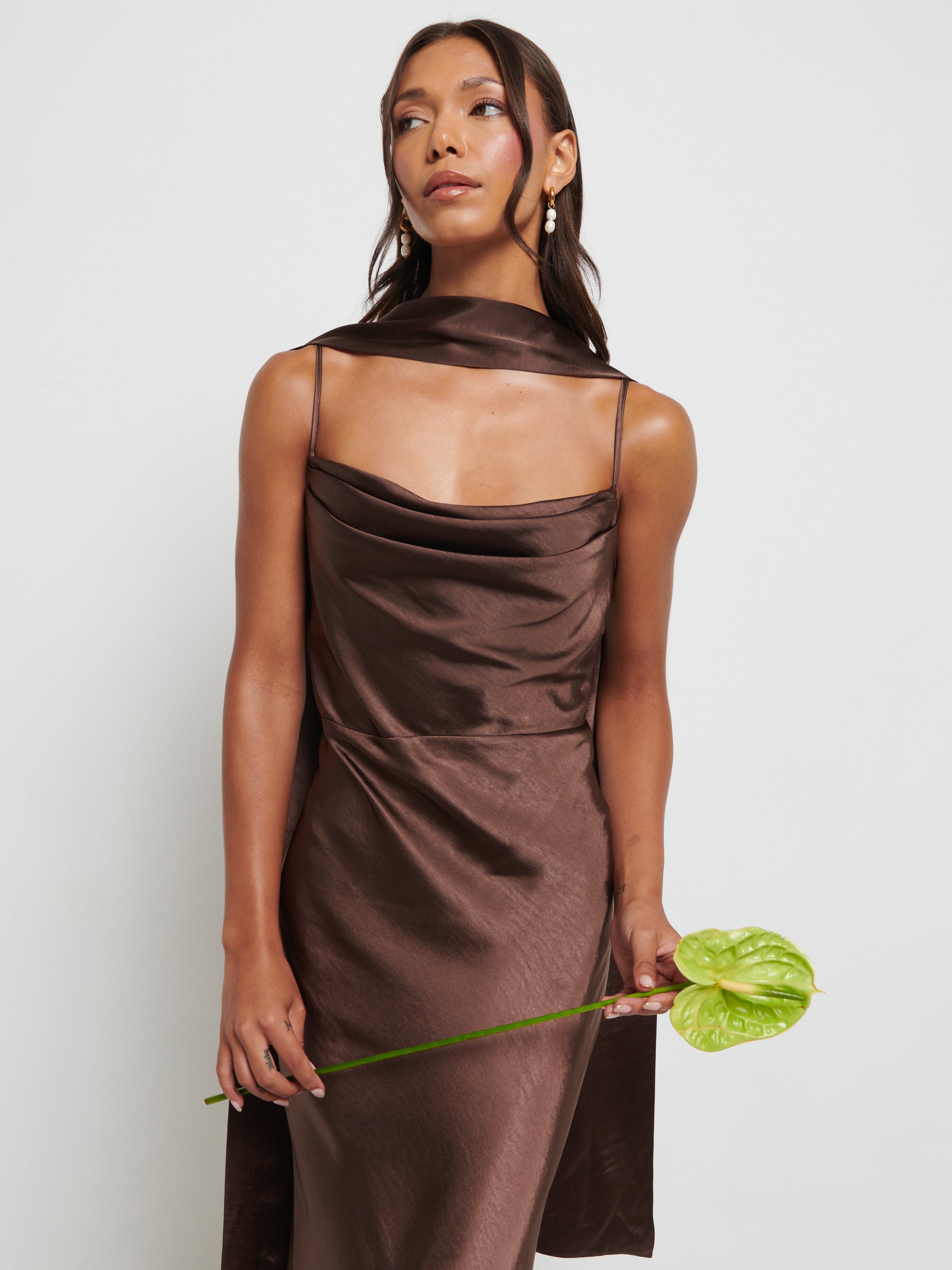 Keisha Scarf Maxi Bridesmaid Dress Chocolate - Main Image