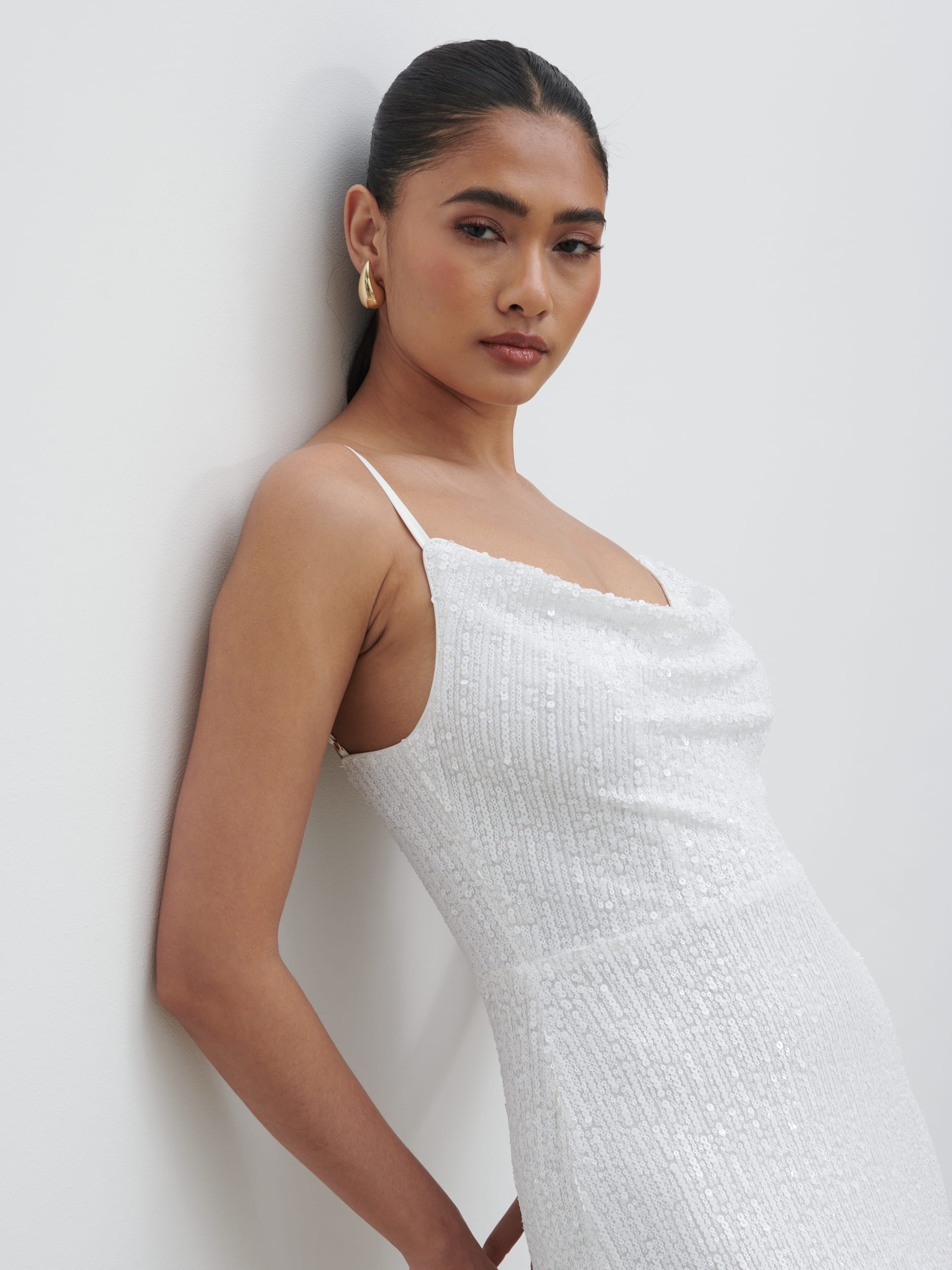 Keisha Sequin Maxi Dress Ivory – Pretty Lavish - Main Image