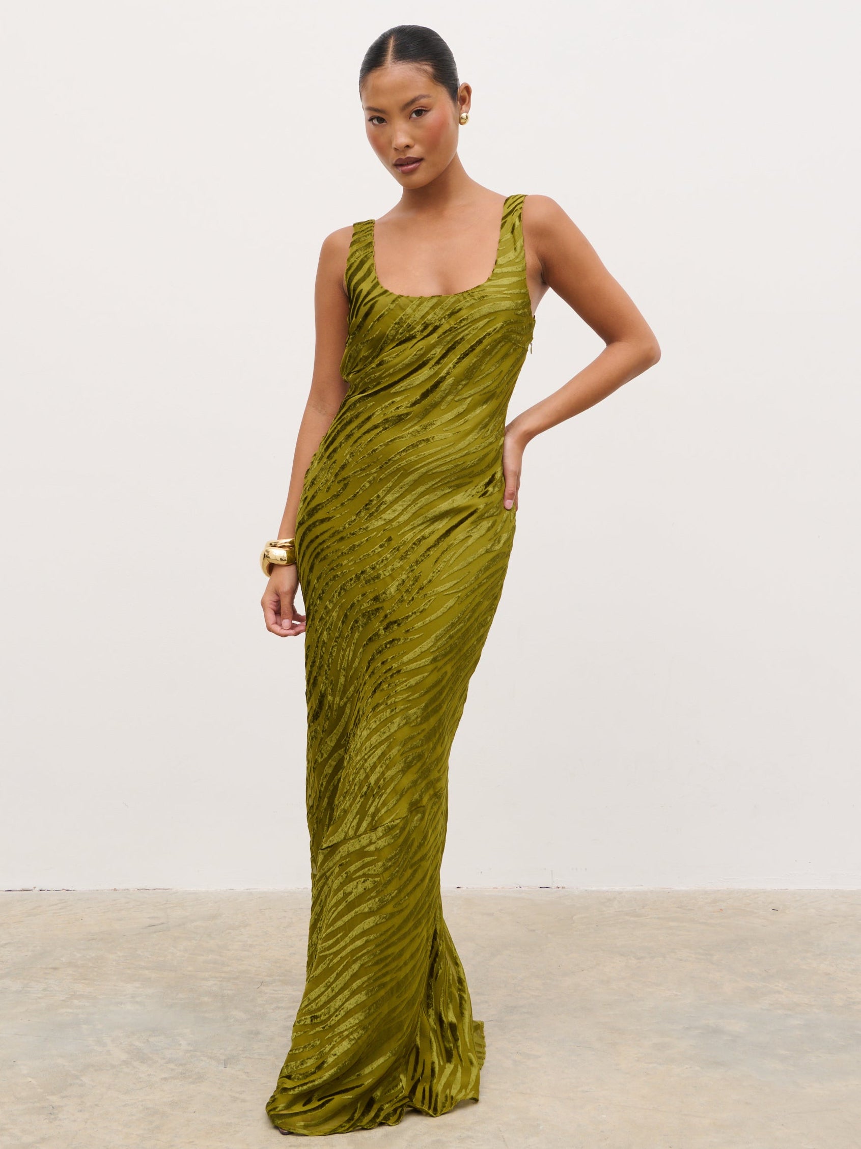 tarragon green dress Reformation Anaiis Silk Dress in Tarragon by Reformation