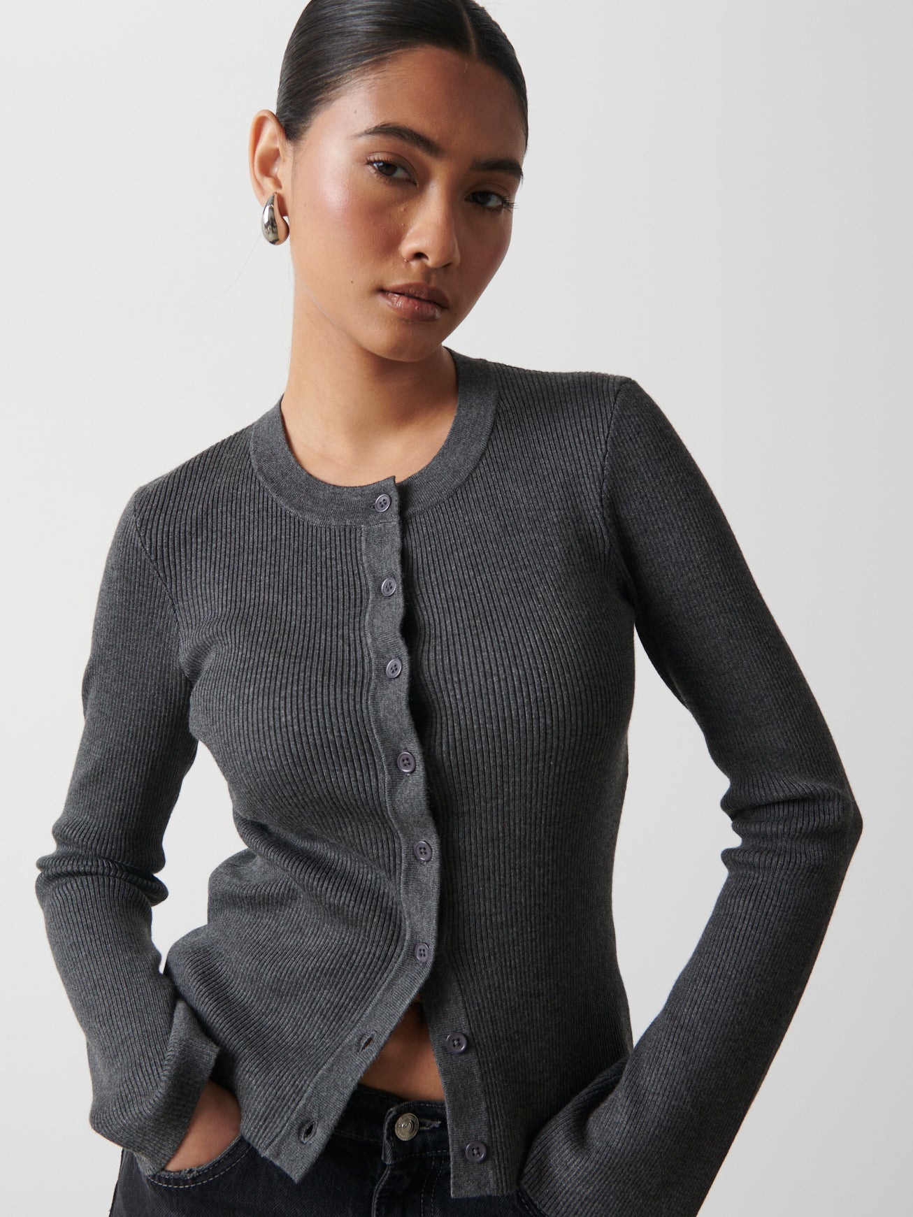 Lacey Button Down Top - Charcoal Grey – Pretty Lavish