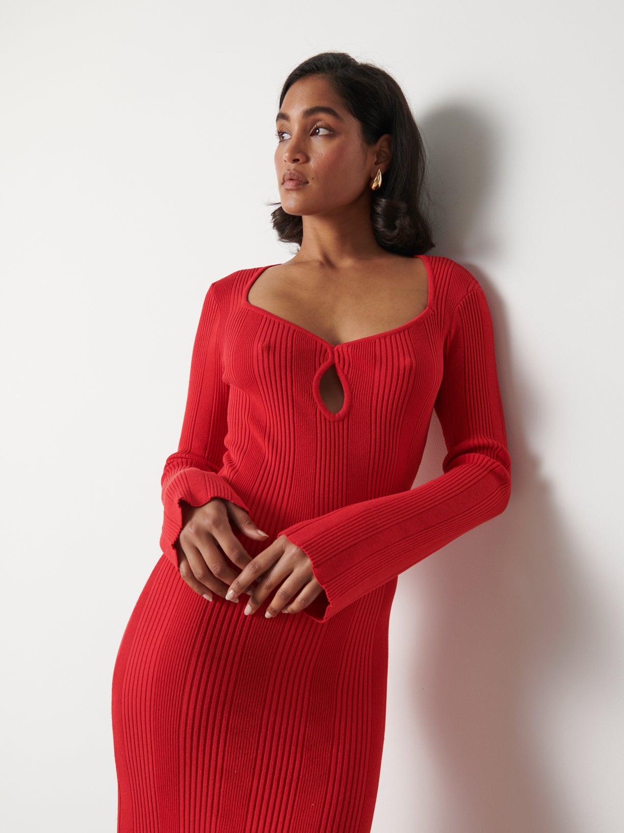 Lana Sweetheart Neck Knit Dress - Scarlet Red