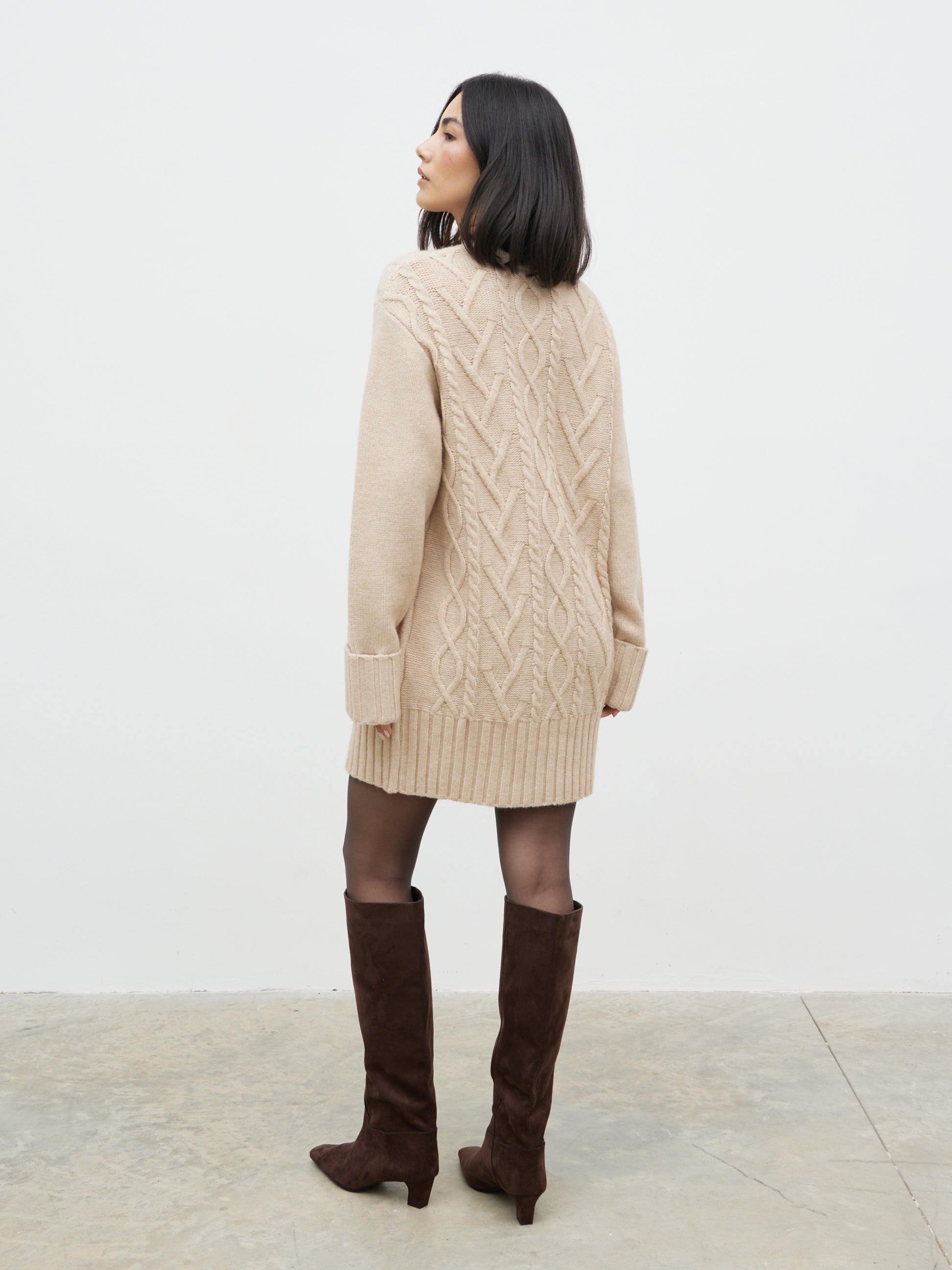 Larna Cable Knit Mini Dress with Scarf - Beige Marl Pretty Lavish Larna Cable Knit Mini Dress with Scarf - Beige Marl Pretty Lavish