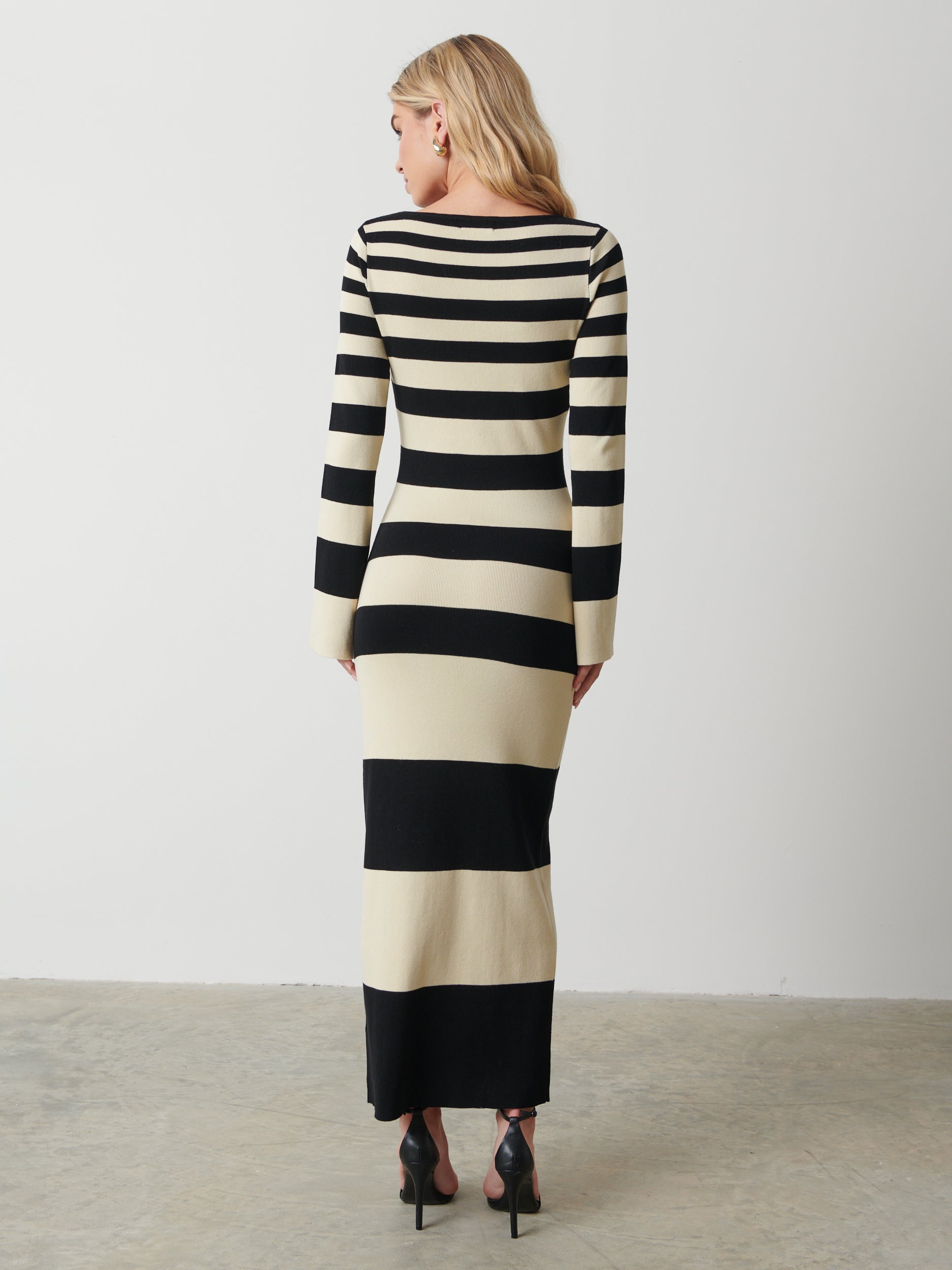 Mila Striped Knit Dress - Black and Beige Stripe