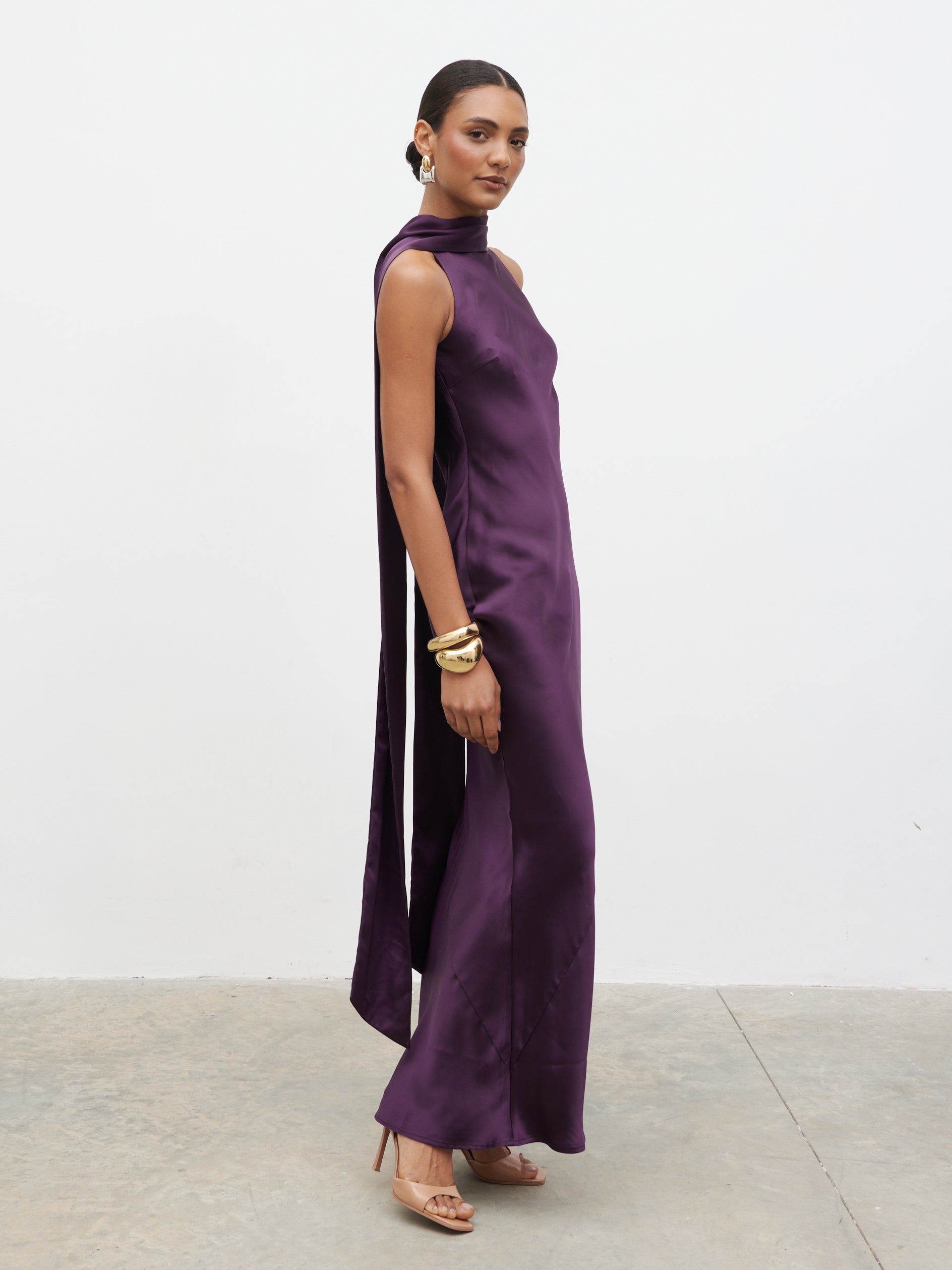 Lethe Drape Scarf Maxi Dress - Dark Grape Pretty Lavish Lethe Drape Scarf Maxi Dress - Dark Grape Pretty Lavish