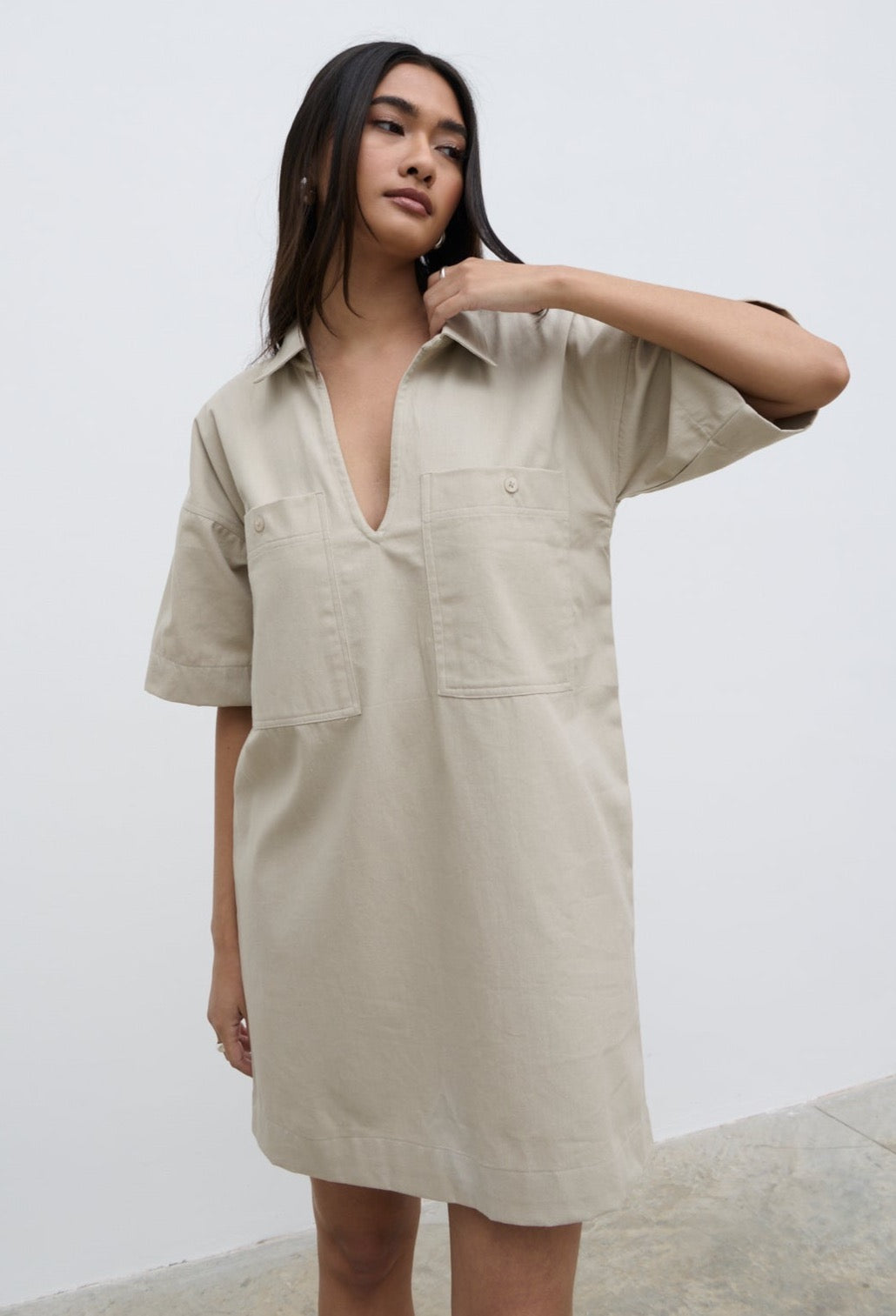 Lia Utility Shirt Dress - Stone