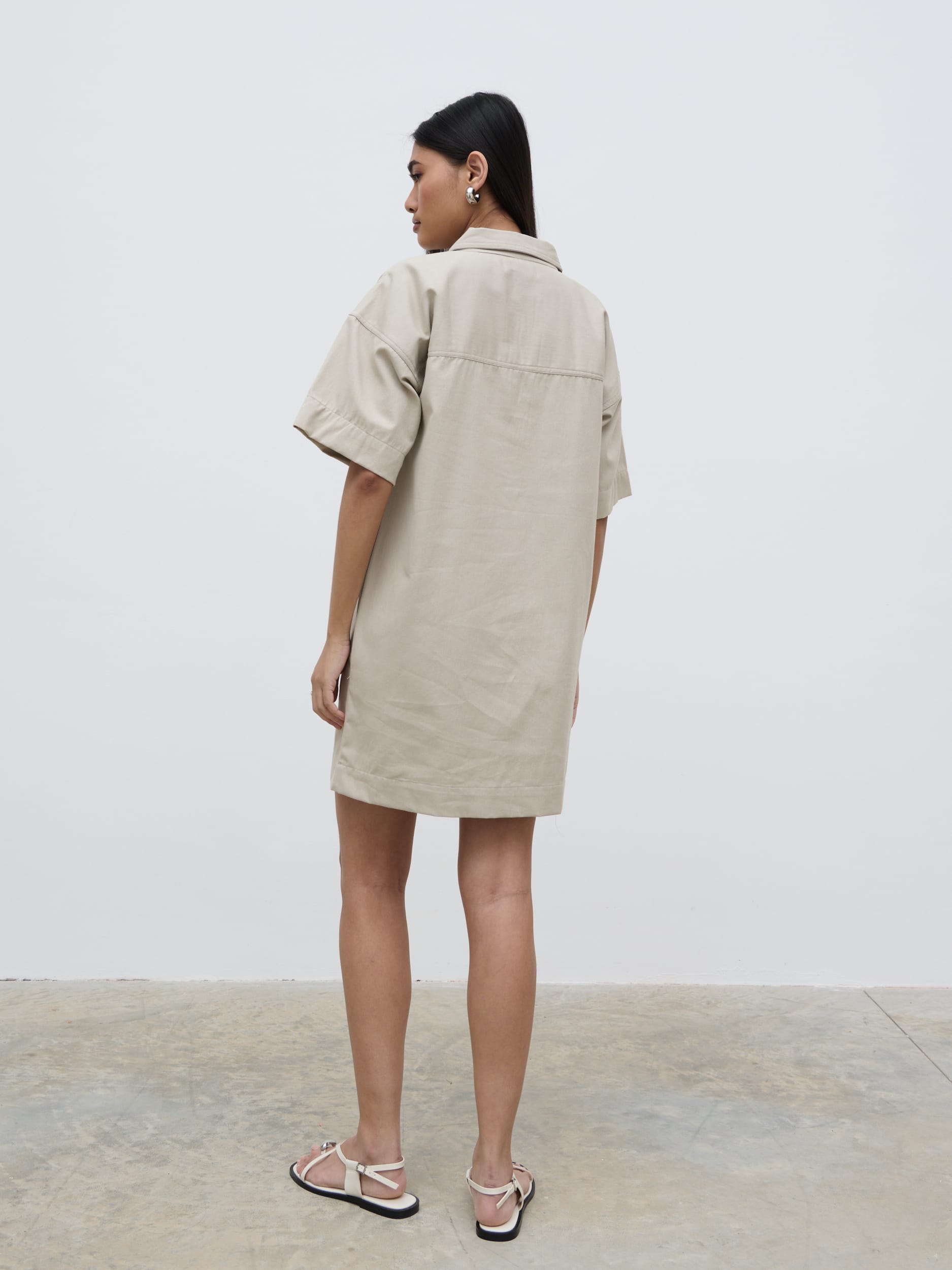 Lia Utility Shirt Dress - Stone Lia Utility Shirt Dress - Stone