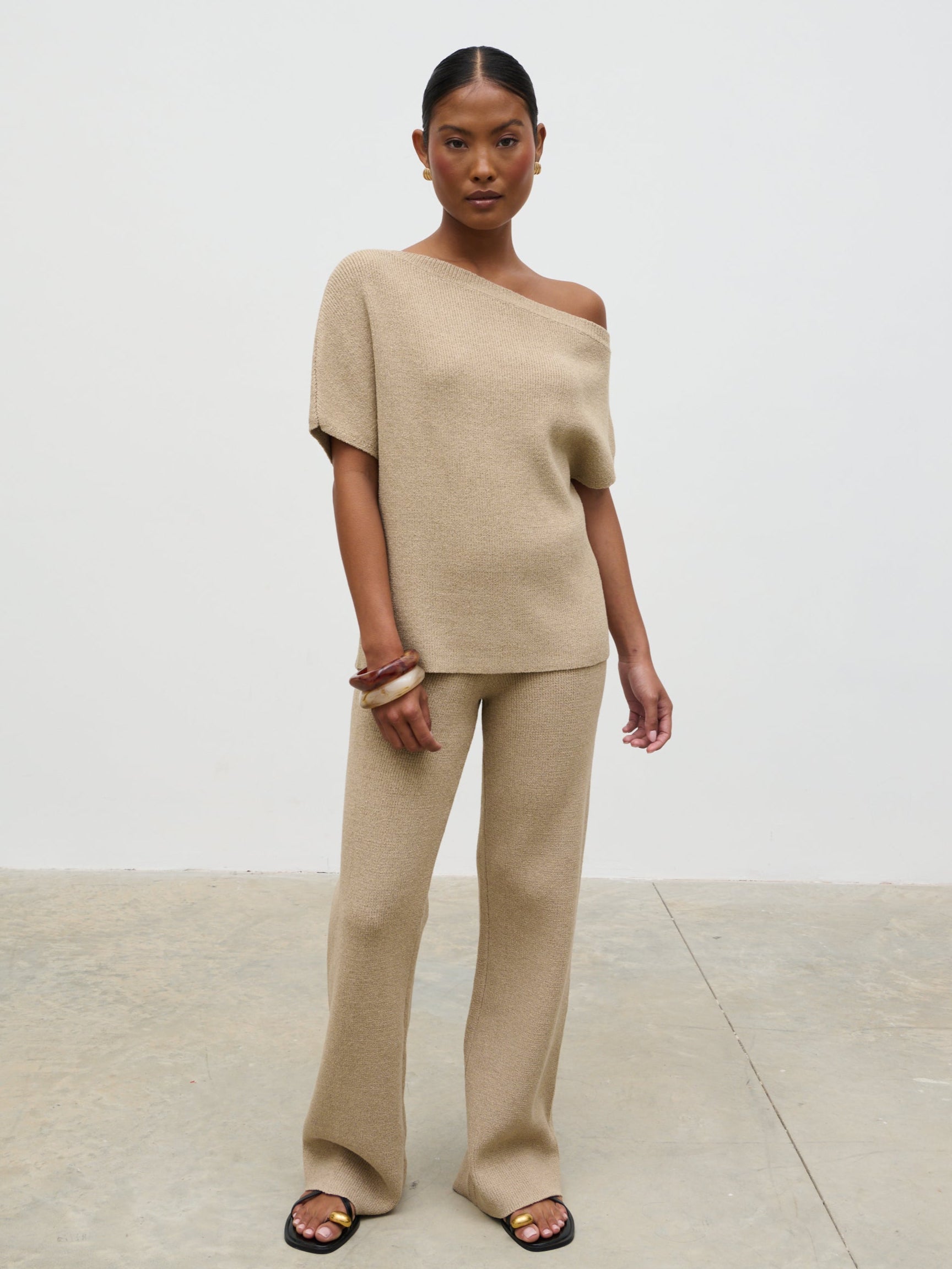 Lily Cold Shoulder Knit Top Beige1