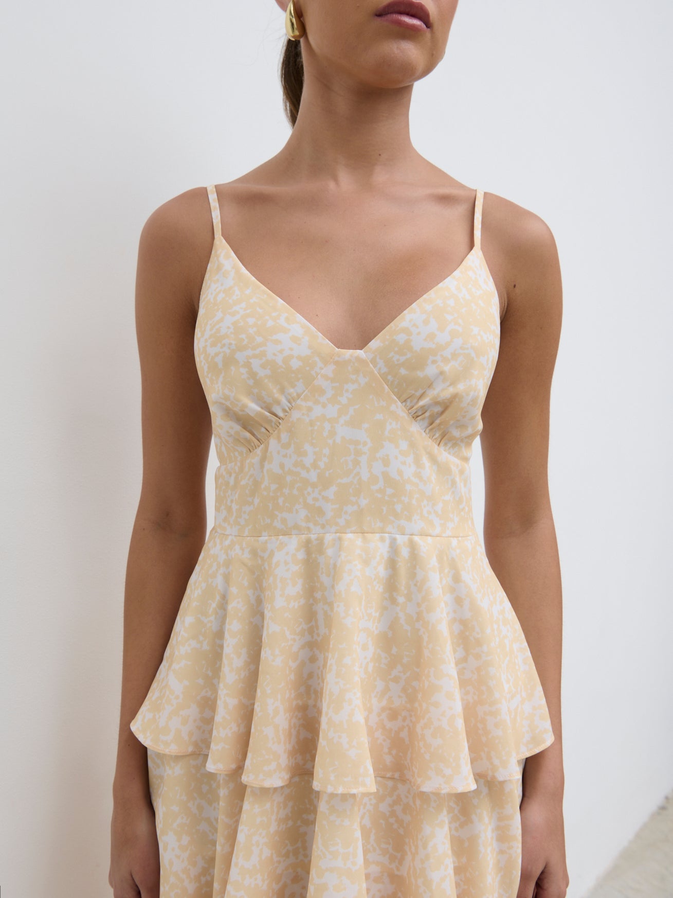 Lissy Ruffle Midaxi Dress - Yellow Abstract